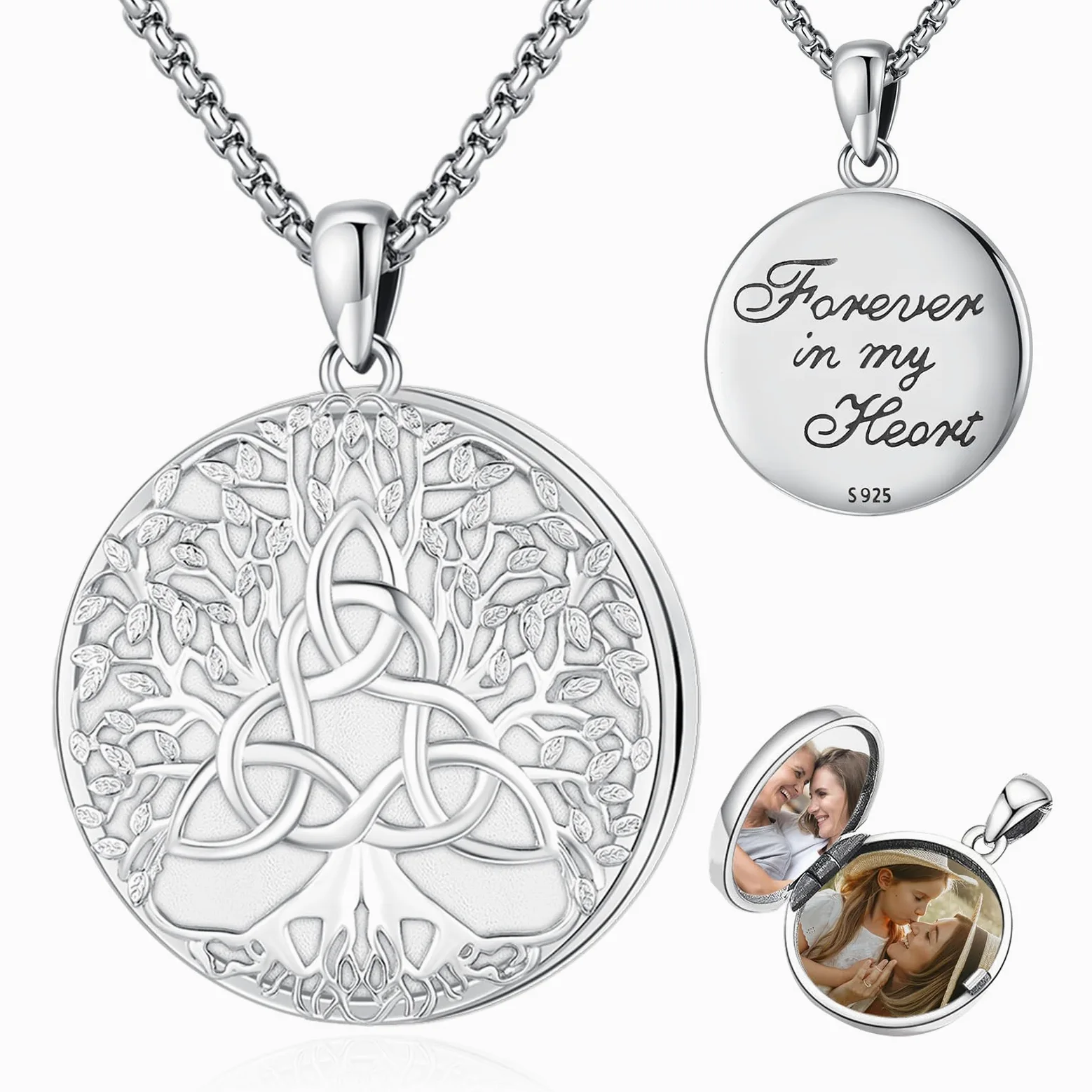 Eusense Collar Medallón para Fotos Plata de Ley 925 Colgante Fotos Día de la Madre Joyería Regalo para Mujer Niñas Día de la madre
