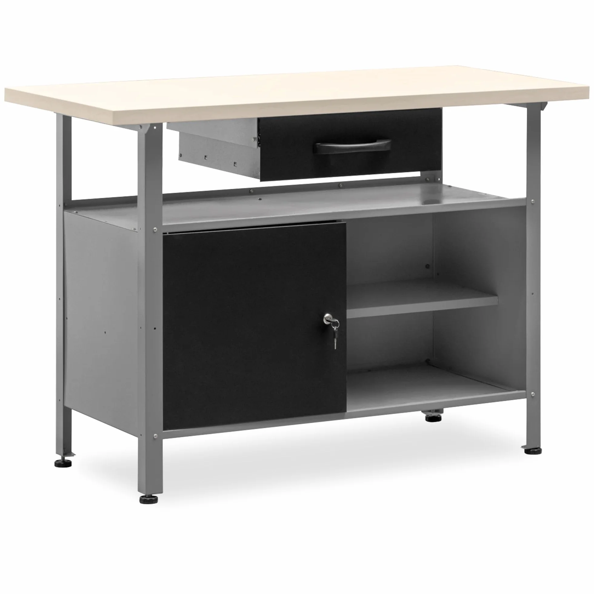 METALLMOBELL Banco de Trabajo Profesional 120x60x84cm Cajón Armario con Llave MB007