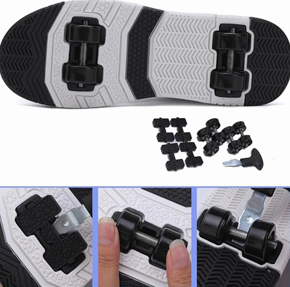 Zapatos con Ruedas Patines Retráctiles Niños Niñas Adolescente Adultos Zapatillas de Patinaje Desmontables