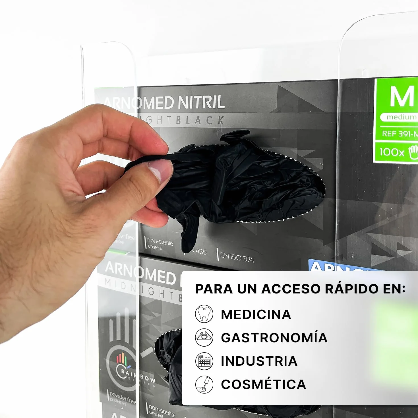 ARNOMED dispensador de guantes desechables pared acrílico 24,6x8,1x41 cm para 3 cajas nitrilo látex vinilo