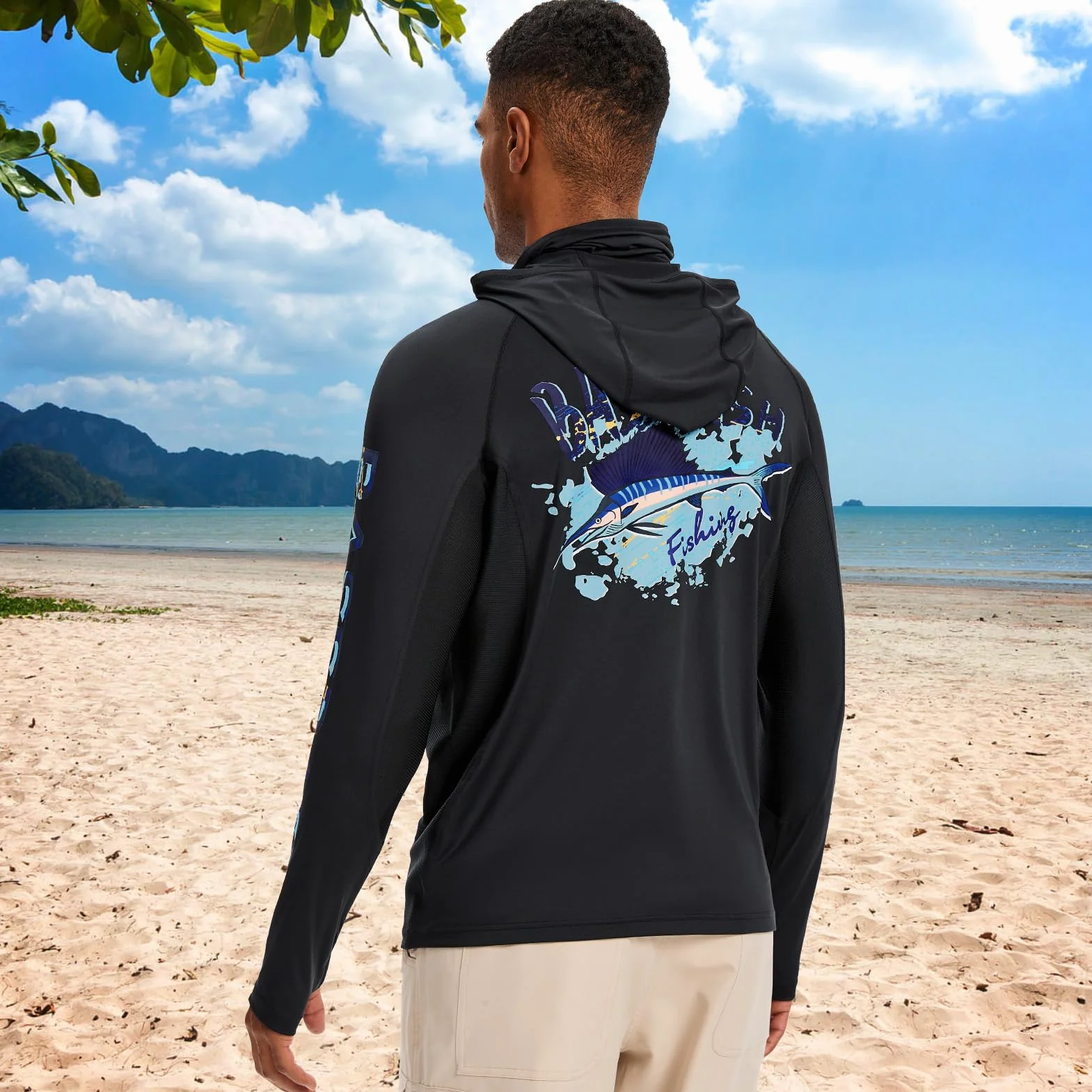 Bassdash Sudadera con Capucha Hombre con Mascarilla, UPF 50+, Estampado de Pesca, Manga Larga, Tejido Técnico Transpirable y Secado Rápido, Modelo FS47M