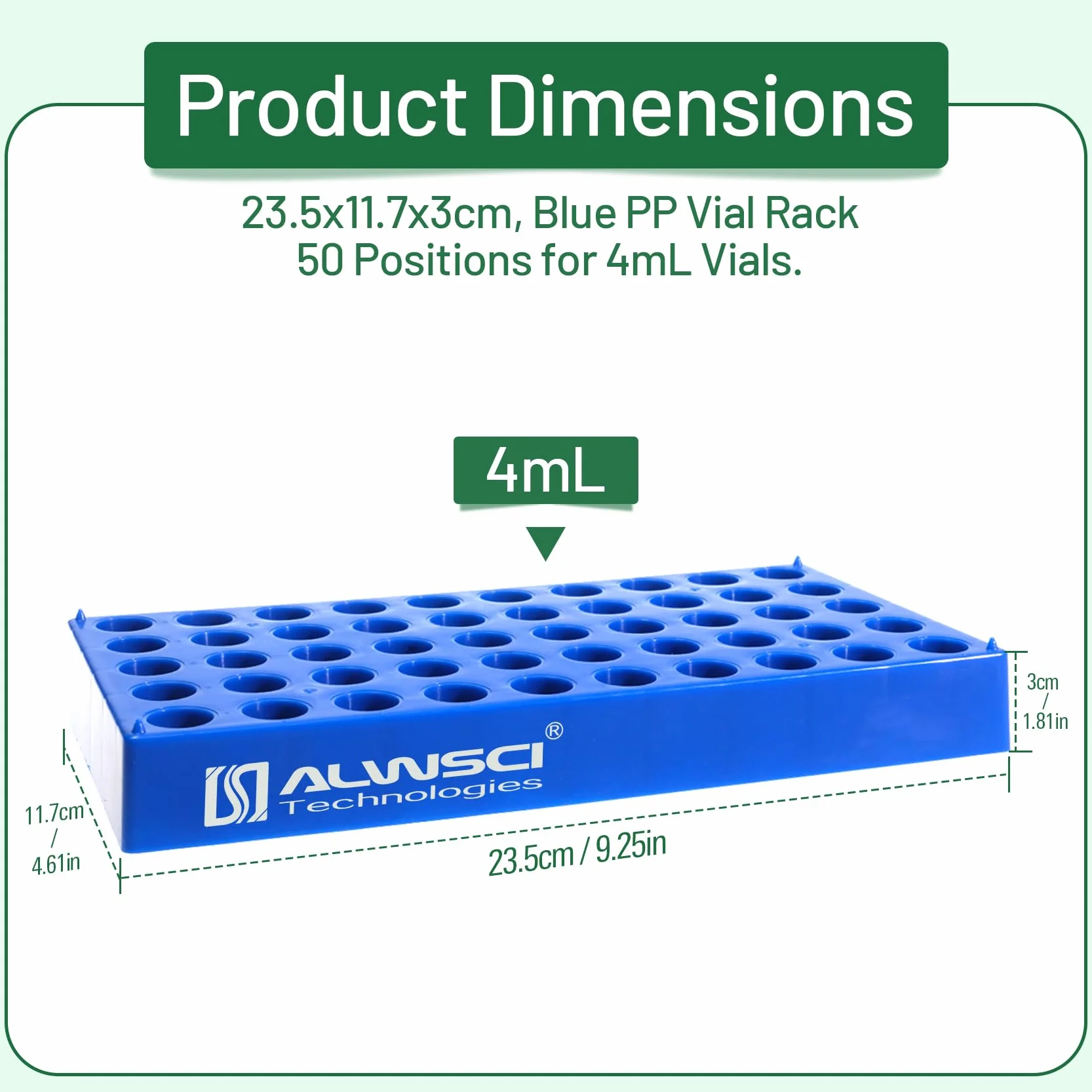 ALWSCI Gradilla para Frascos de Laboratorio HPLC 4ml 50 Compartimientos Apilable