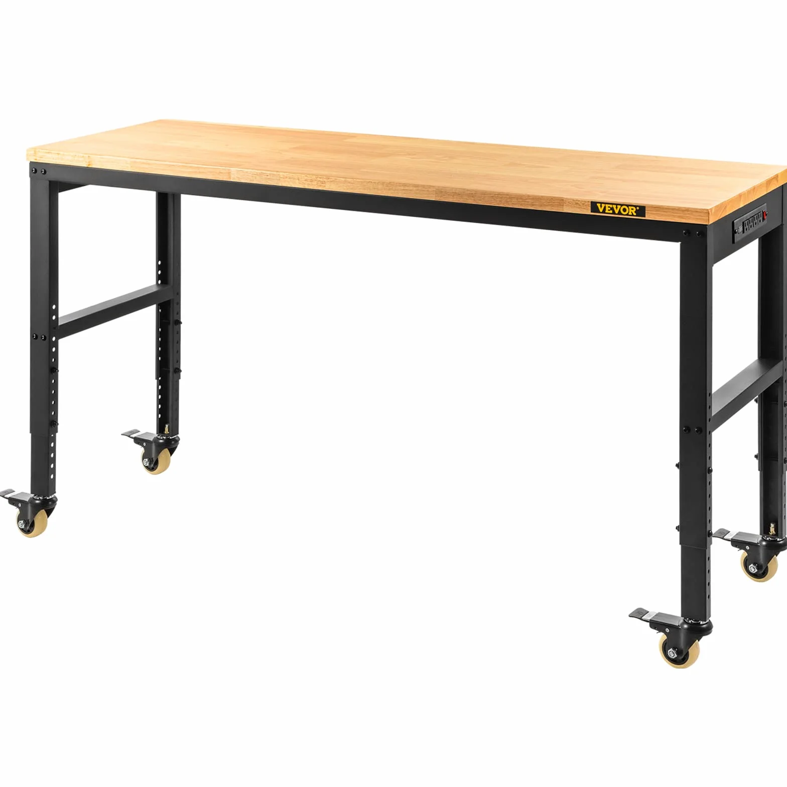 VEVOR Banco de Trabajo Altura Ajustable 80-105 cm 155x51 cm Tablón de Roble Marco de Acero 720 kg