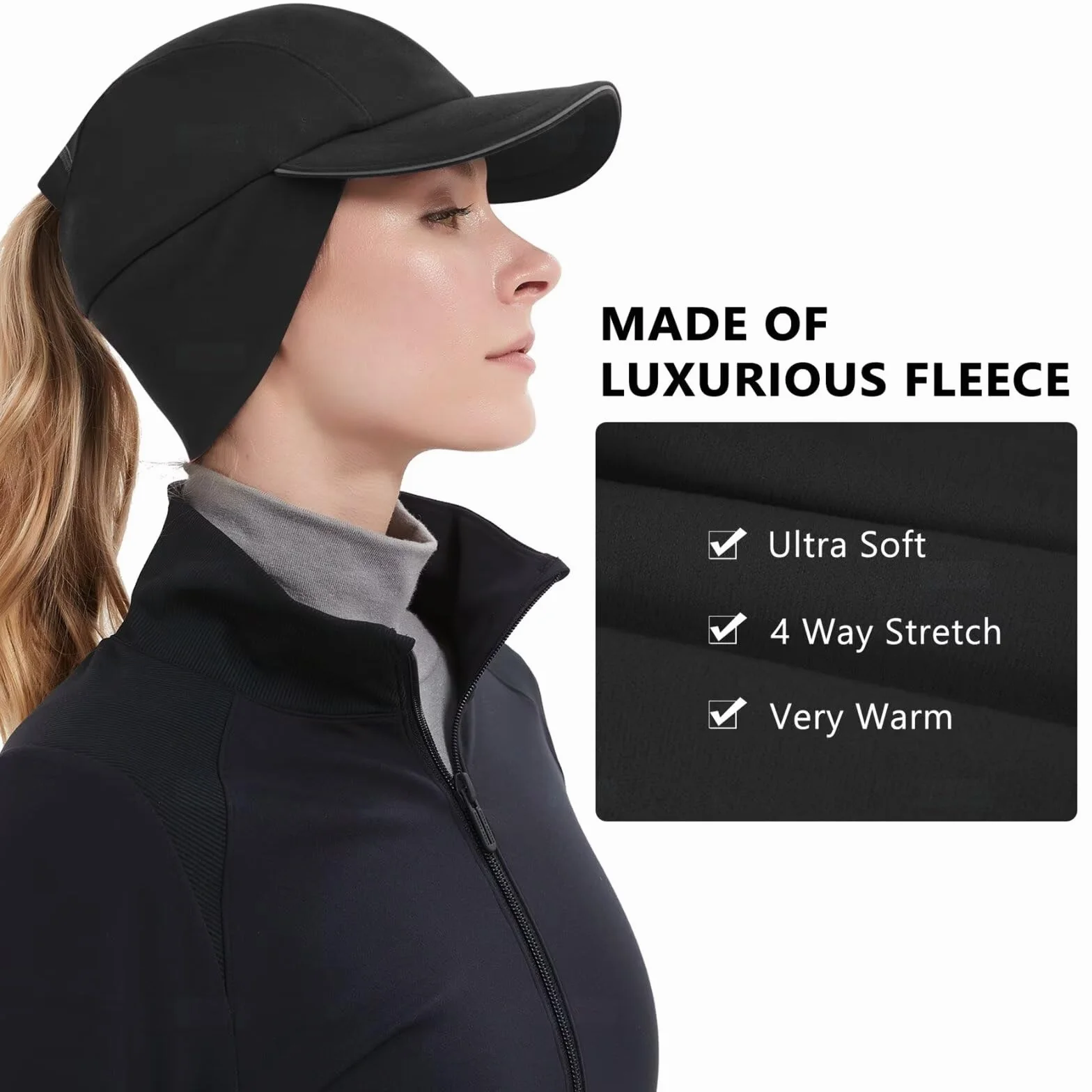 GADIEMKENSD Women's Winter Reflective Fleece Ponytail Hat with Drop Down Ear Warmer for Outdoor Activity Cap