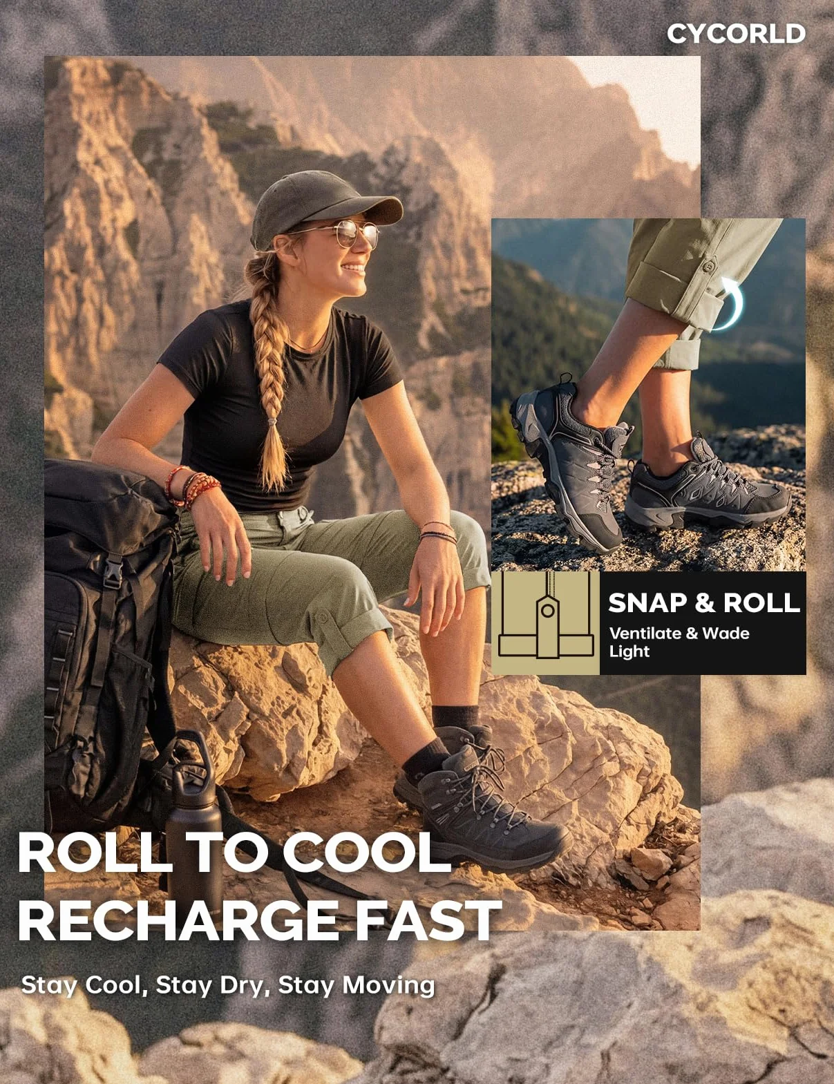 Cycorld Pantalones de senderismo para mujer, pantalones de trekking, transpirables, elásticos, pantalones de trekking desmontables, con cremallera, para verano, pantalones funcionale