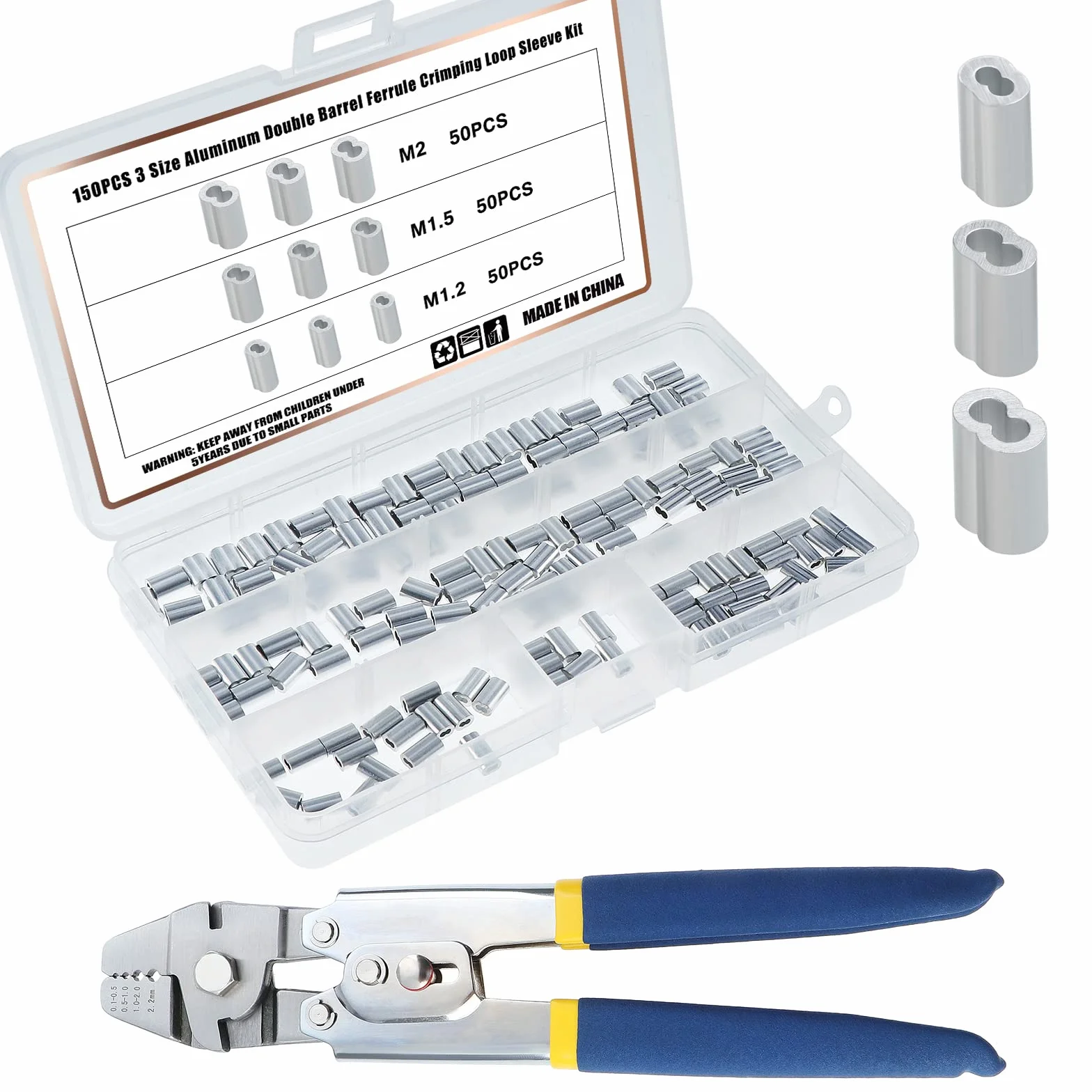 Engarzadora de cuerda de alambre 151 piezas kit de prensado de doble barril hasta 2,2 mm aluminio