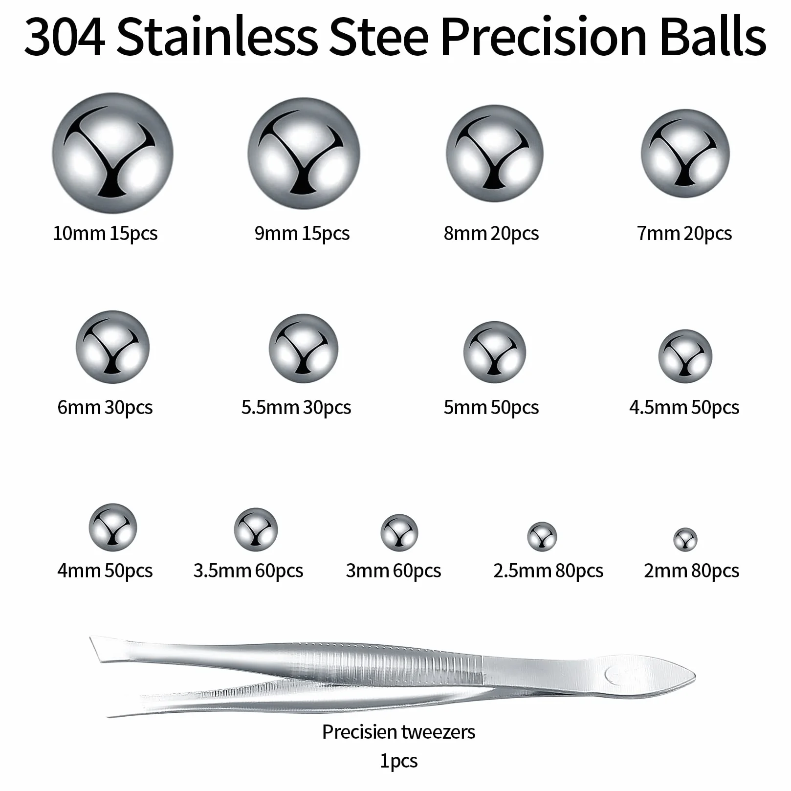 Bolas de Rodamiento de Acero Inoxidable 560 Pcs, Bola de Precisión Metálica 2-10 mm para Ruedas de Bicicleta y Rodamientos de Patineta