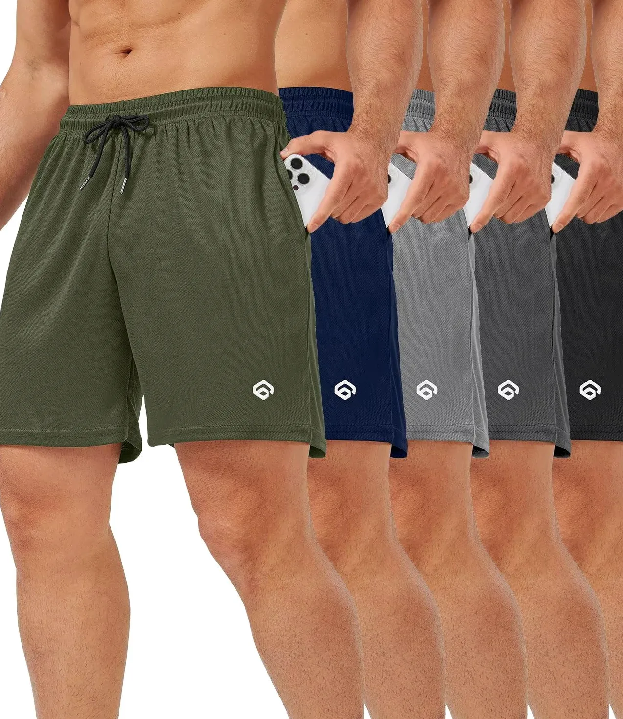 lomsoe Paquete de 5 pantalones cortos de gimnasio para hombre, 5 pulgadas, de malla de secado rápido, ligeros, para entrenamiento, atletismo, correr, con bolsillos