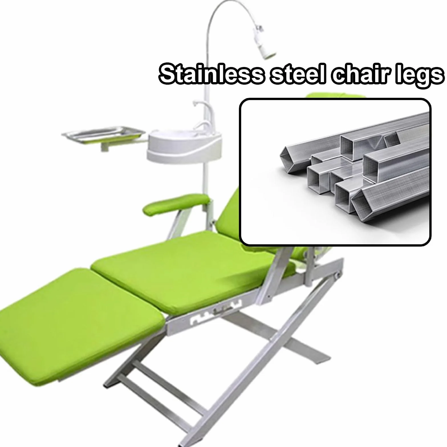 Sillón Dental Ajustable con Luz LED Portátil 220V Cuero PU Rojo