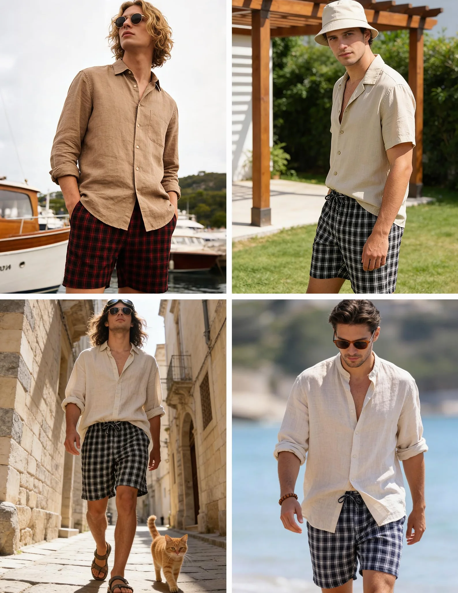 3 Piezas Pantalones Cortos de Pijama para Hombre Algodón, Shorts de Cuadros para Verano, Suave y Cómodo Pantalón Corto con Bolsillos, Finos y Ligera Bermudas para Dormir S-XXL