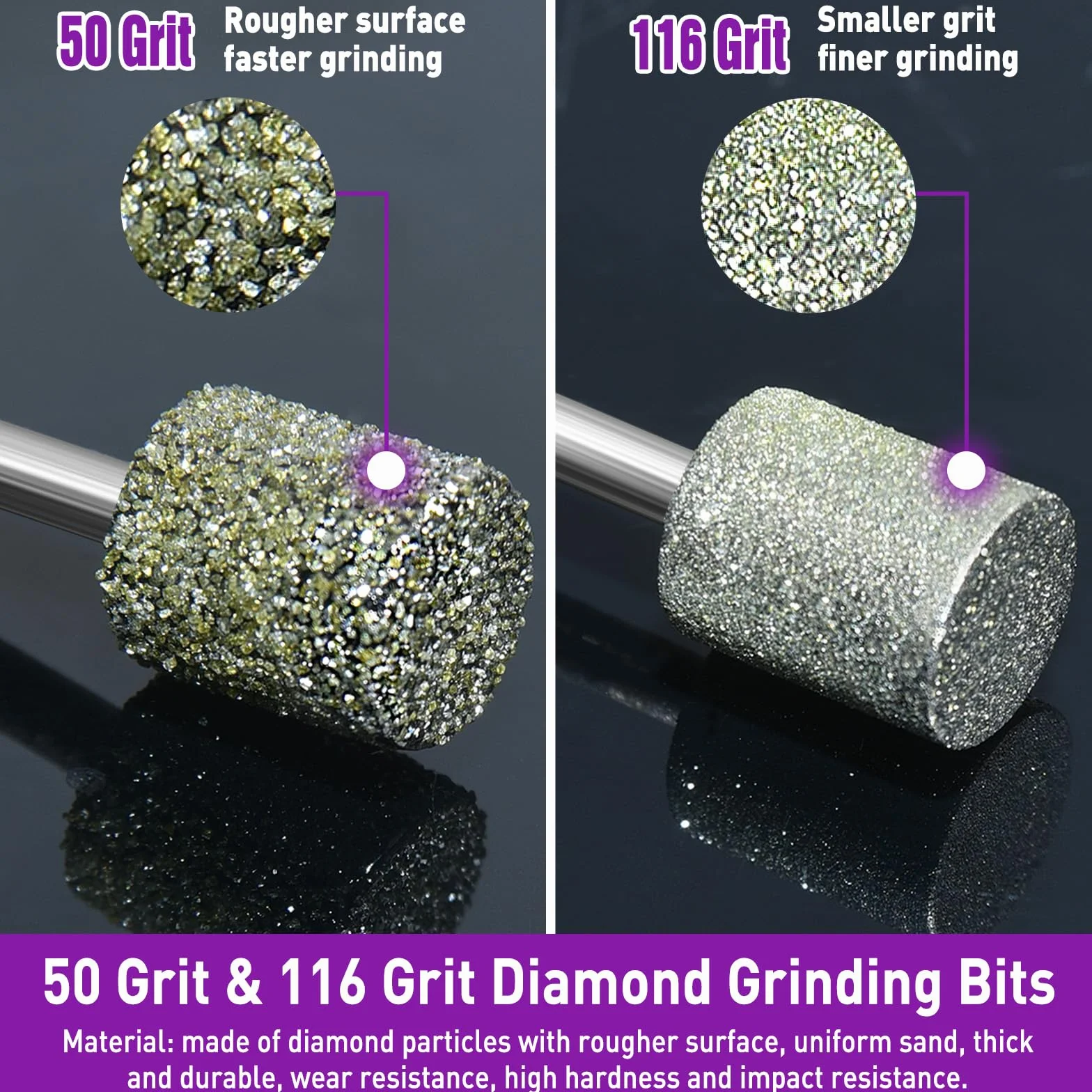 Fresas de diamante compatibles con Dremel, grano 50/116, vástago 3 mm, para tallado y pulido de piedra y vidrio