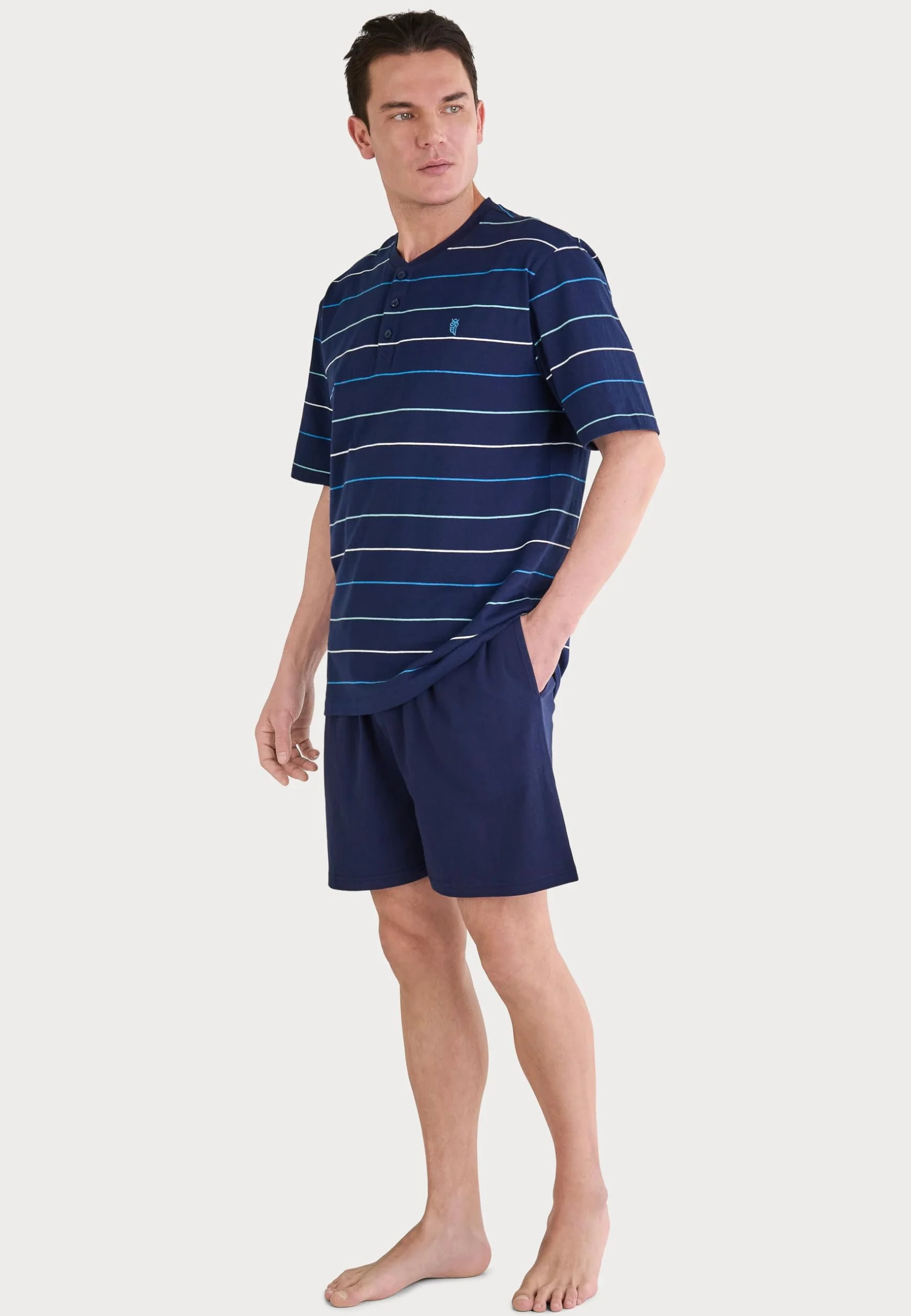 El Búho Nocturno Pijama Hombre Verano Manga Corta - Algodón 100% o Mezcla - Tela Chaqueta Abierto Botones Judo o Punto Fresquito - Ropa Dormir Corto Rayas Bolsillos