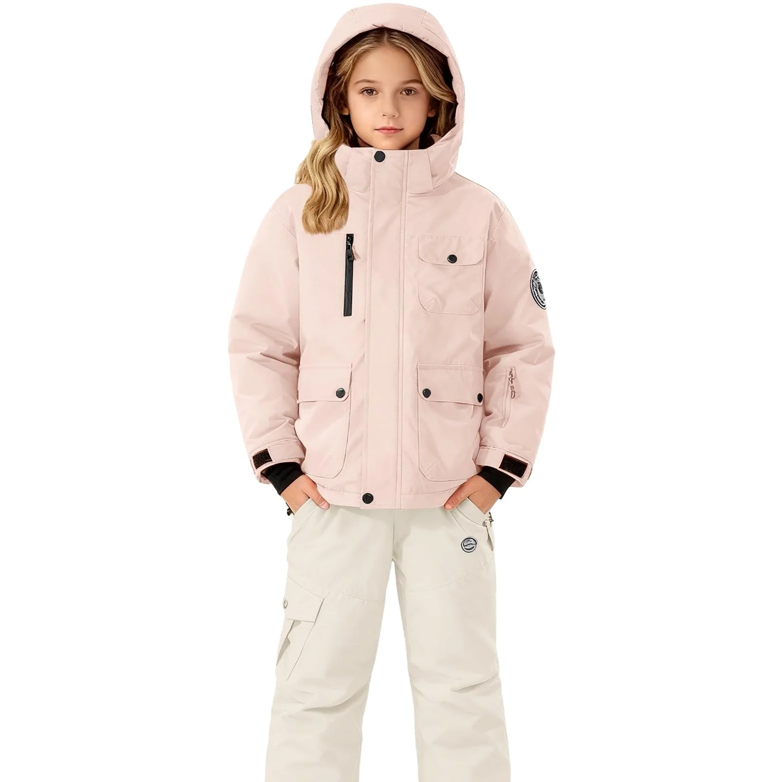 Traje de nieve impermeable para niñas, chaqueta de invierno y pantalones de esquí, 2 piezas, abrigo cálido con overol, conjunto de traje de nieve para niños de 3 a 14 años
