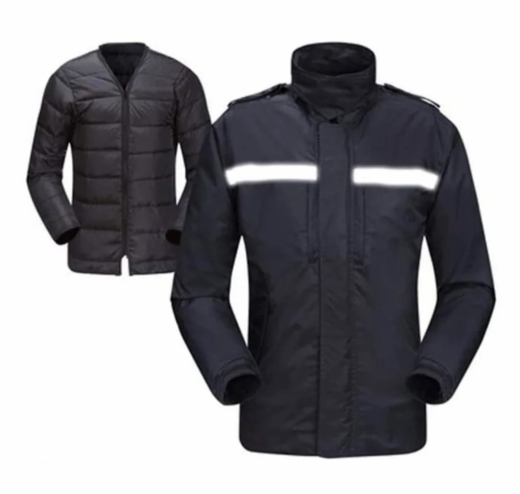 Ropa De Seguridad Traje Reflectante cálido, Chaqueta de Seguridad Negra Velvet Doble Capa Impermeable al Aire Libre Placa Trabajo con Tiras Reflectantes(Large)