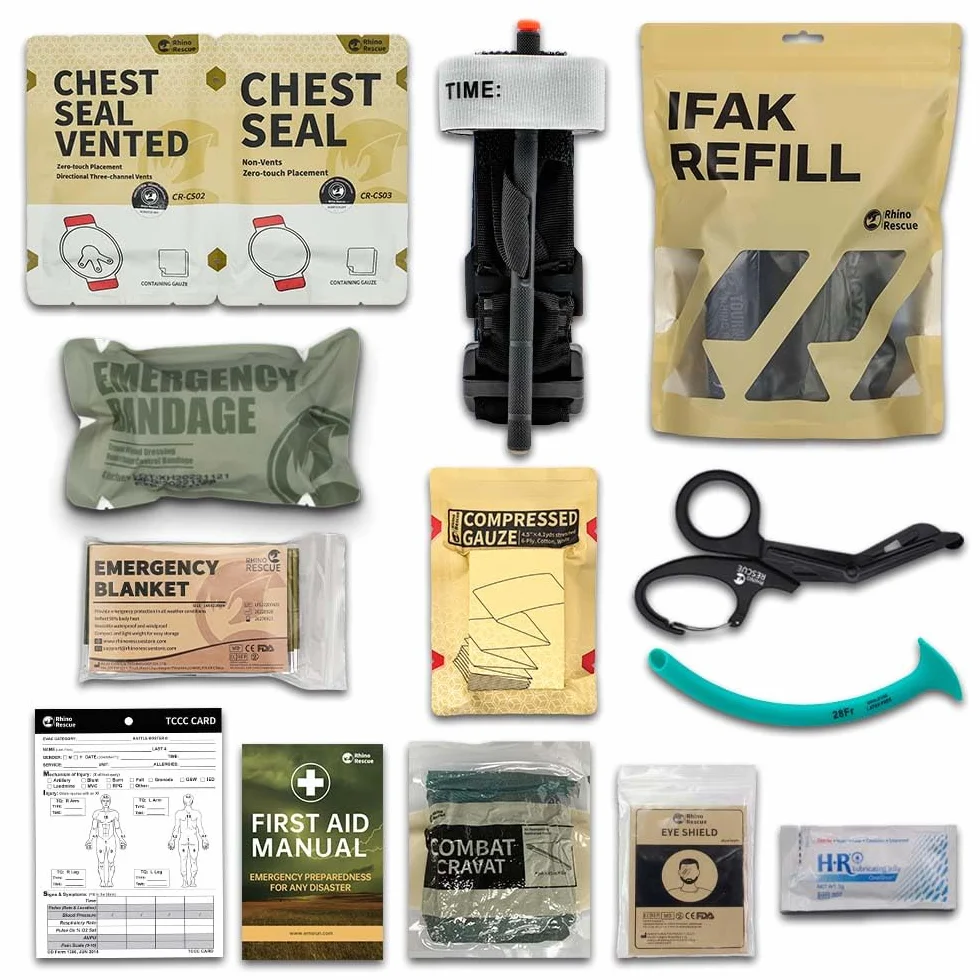 RHINO RESCUE Kit de primeros auxilios IFAK, paquete de apósito para trauma y cuidado de heridas de combate