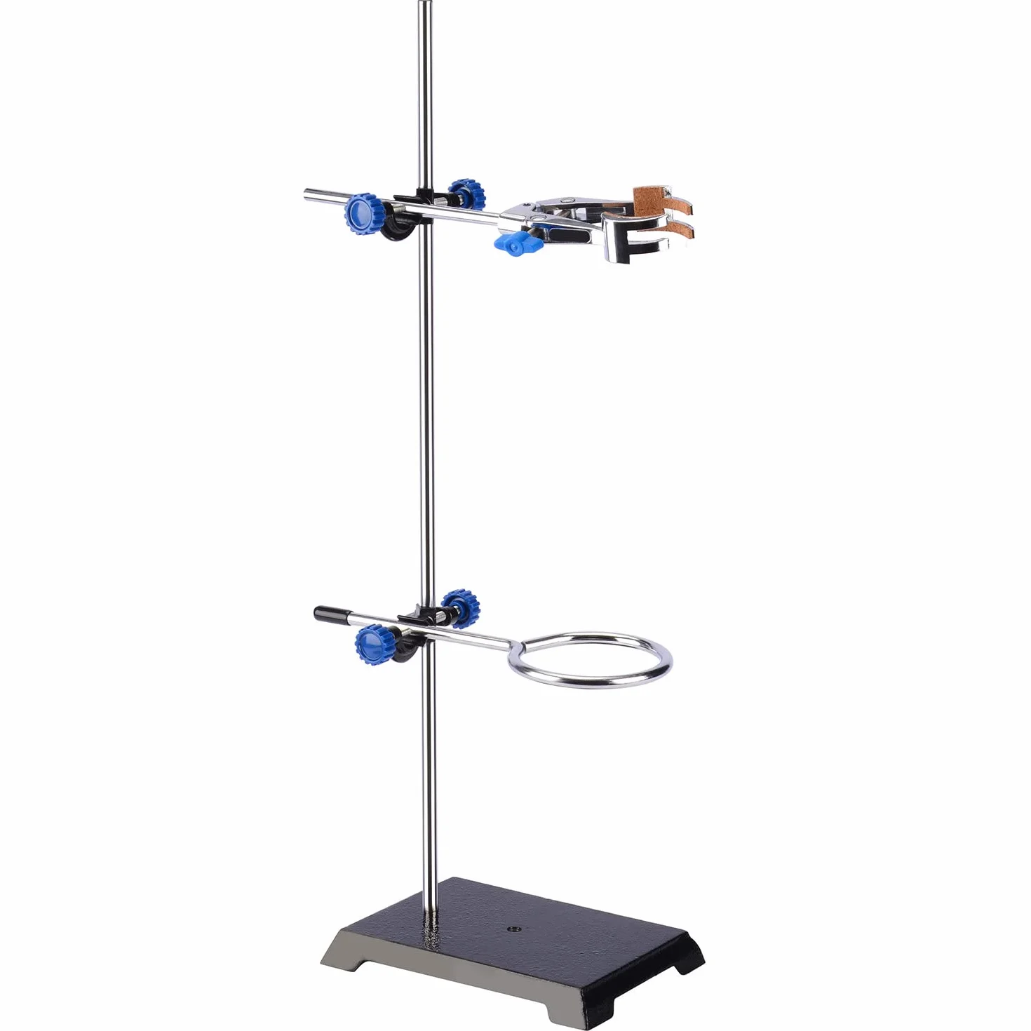 Stonylab Soporte de Acero con Varilla, Abrazadera Giratoria de 4 Dedos, Anillo de Retorta y Cabezales para Laboratorio, 1 Set