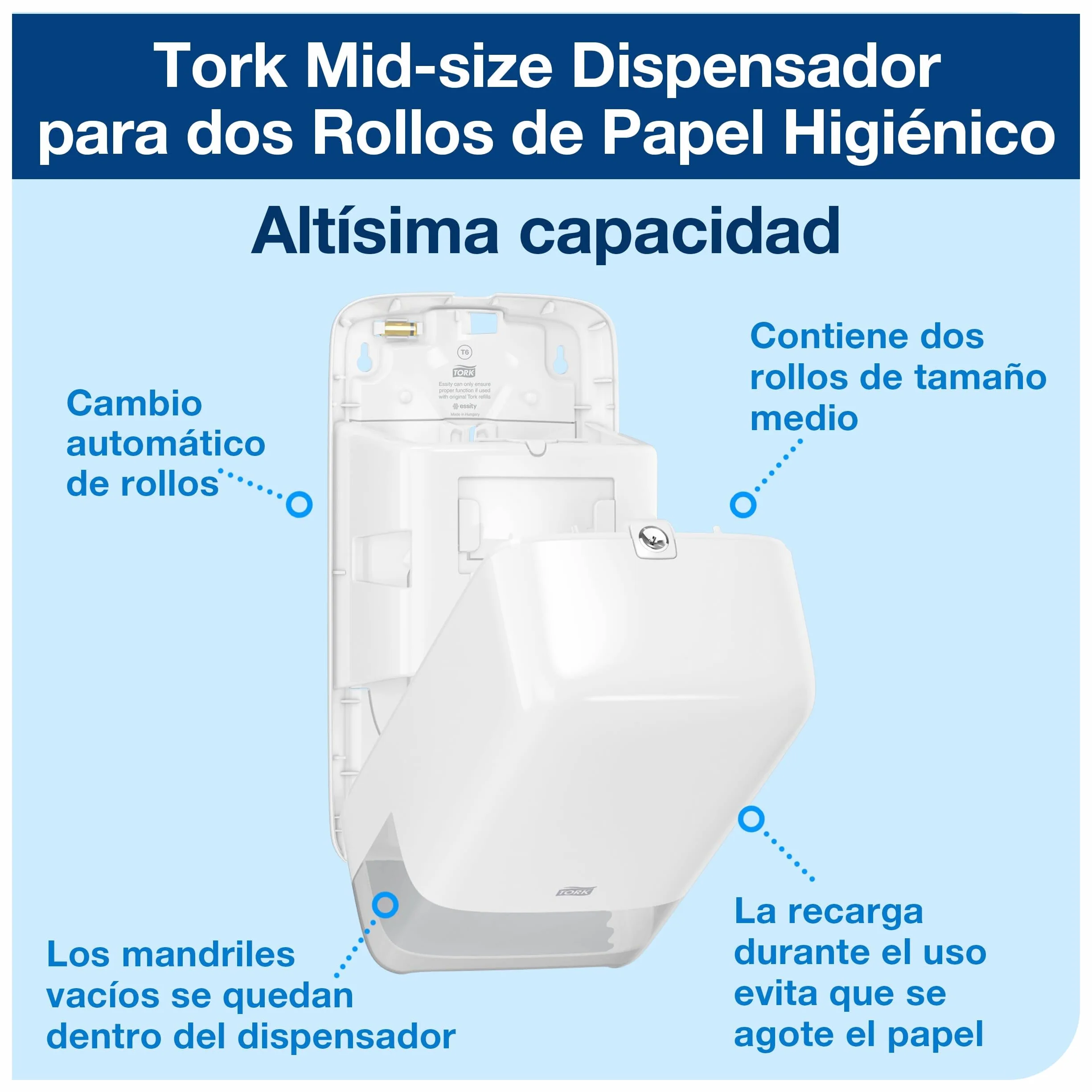 Tork 557500 Elevation Sistema T6 Dispensador de doble rollo de papel higiénico Blanco