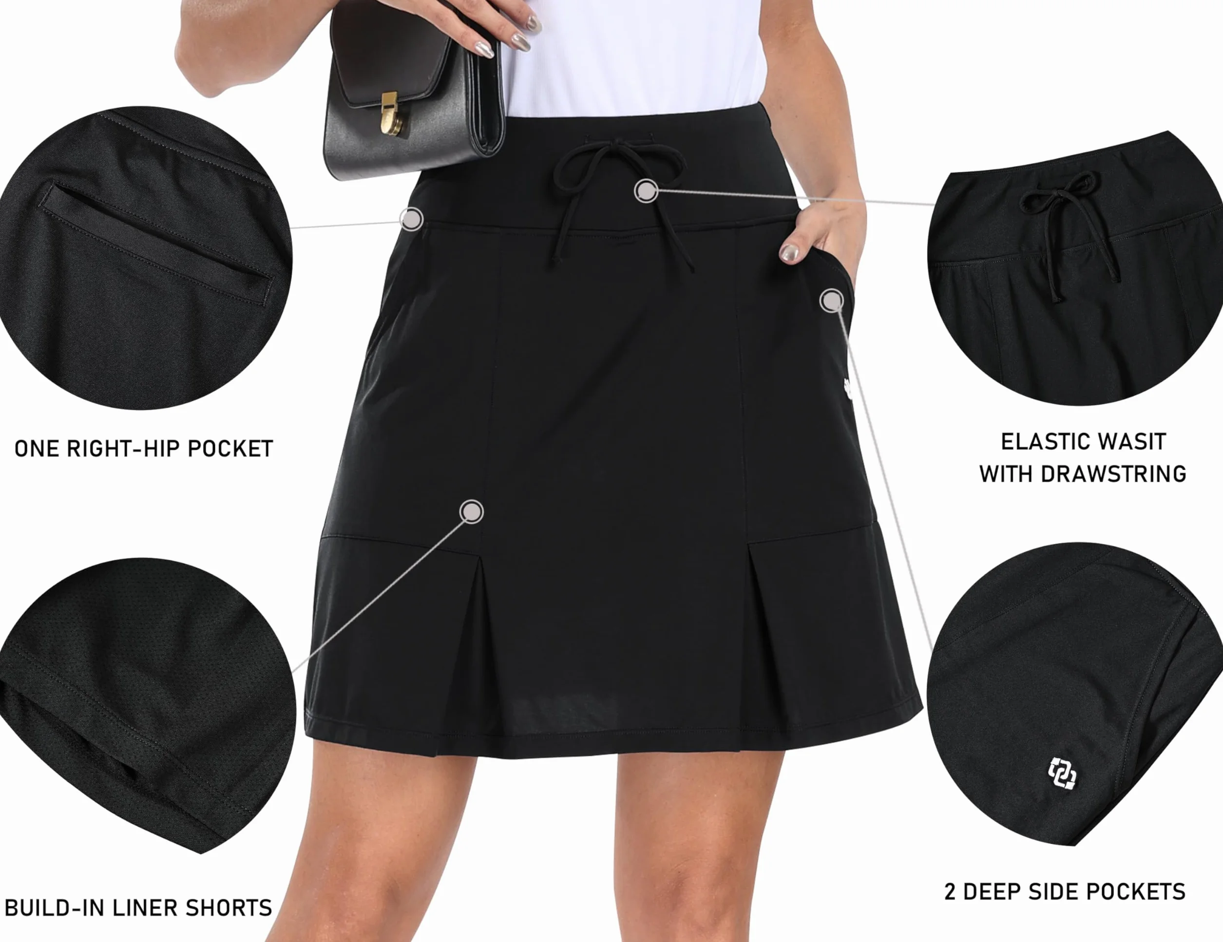 MoFiz Falda de Tenis para Mujer Falda de Golf con pantalón Interiores,hasta la Rodilla,Cintura Alta,para Tenis,Golf Deportes de Verano
