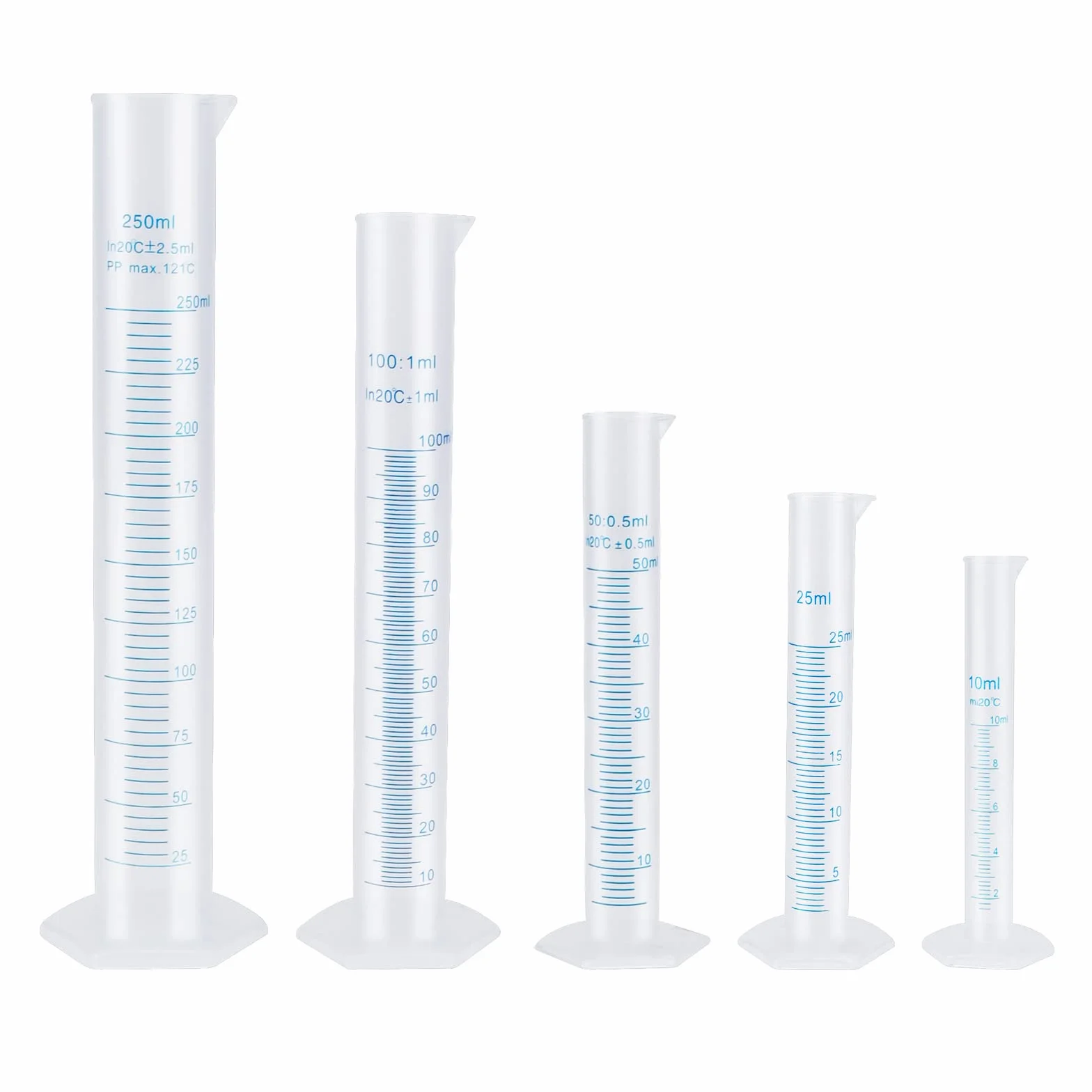 Vasos de plástico graduados para ciencia, cilindro graduado azul, herramientas de medición de líquido, tubo de prueba de laboratorio