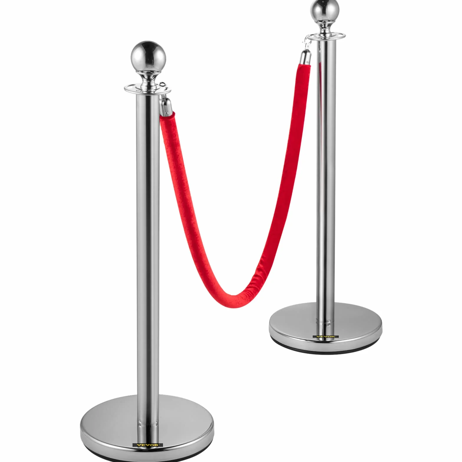 VEVOR Poste Separador de Cinta Extensible 4 Juegos Barreras de Seguridad 3 Cuerdas Longitud 1.5m Plata