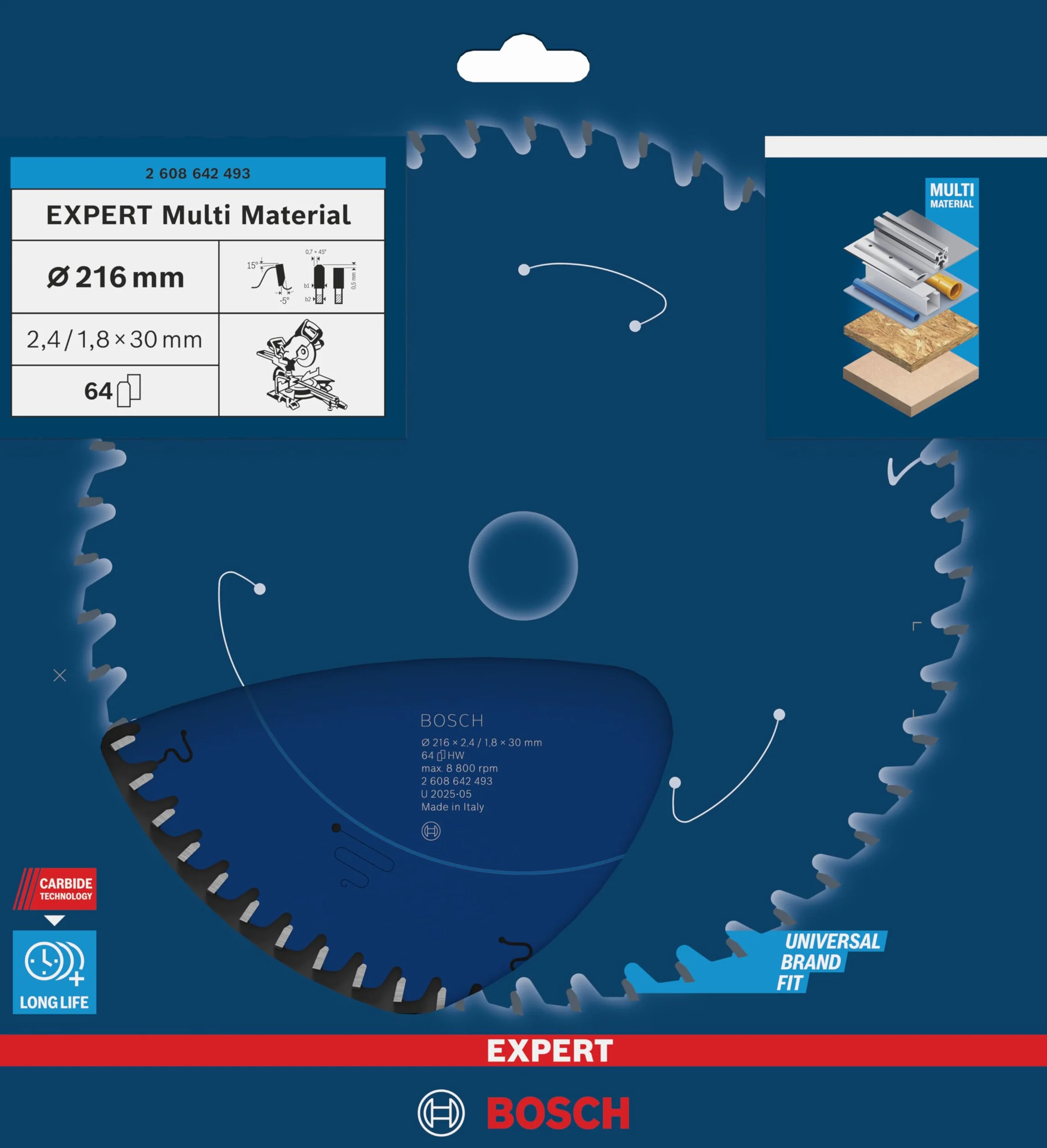 Bosch Hoja de sierra circular Expert for Multi Material 216 x 30 x 2,4 mm 64 dientes