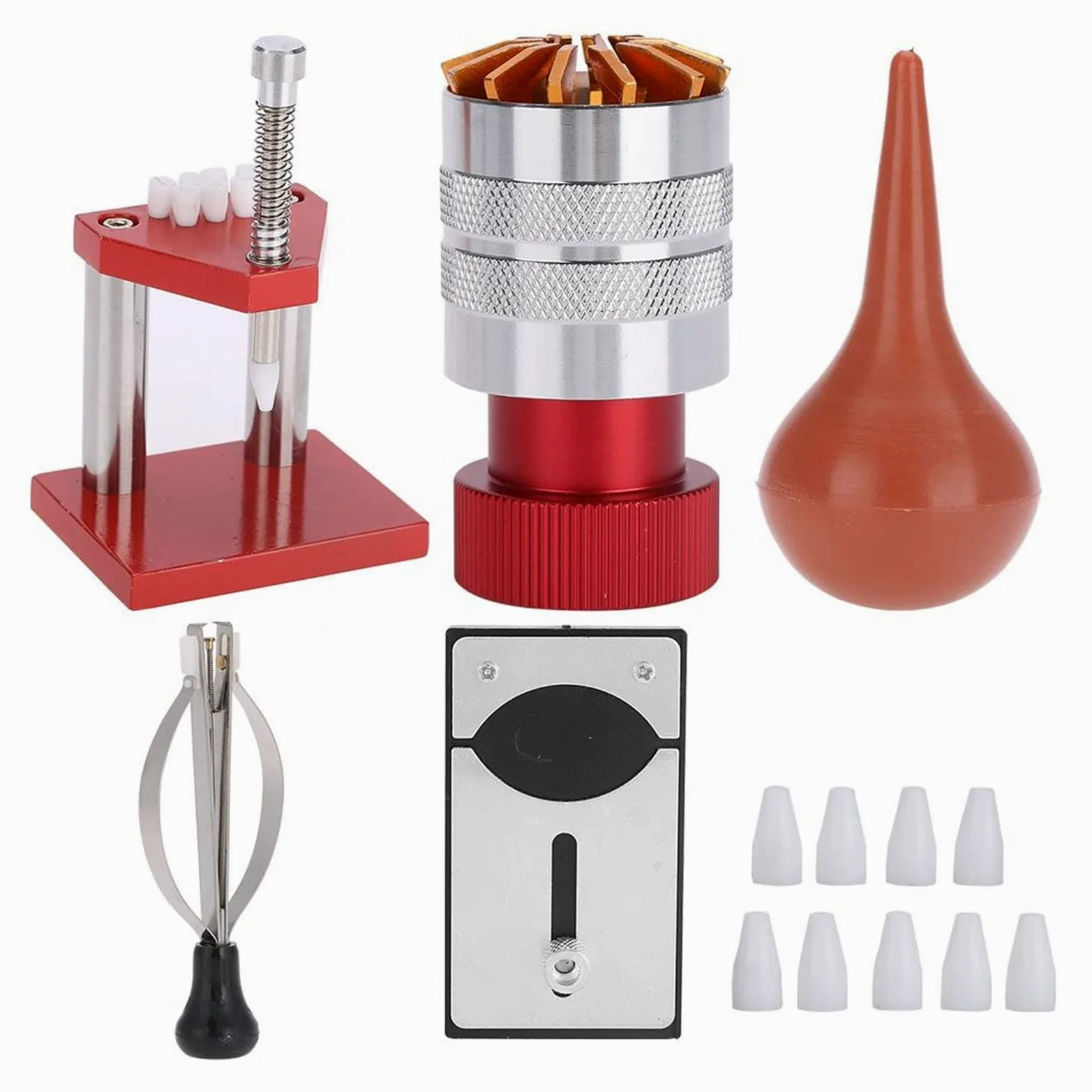 Kit de reparación de Relojes de 5 Piezas: soplador de Aire para Polvo de Goma, abridor de Caja Trasera, Herramienta para Ajustar Las manecillas, Kit de Herramientas para relojeros.
