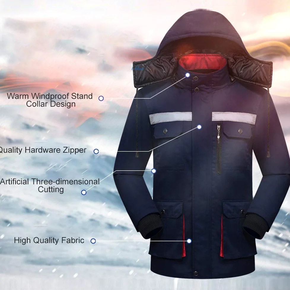Chaqueta de trabajo de seguridad de algodón, L/170 Chaqueta de trabajo exterior impermeable reflectante de invierno de alta visibilidad para construcción, conducción, obras viales, azul oscuro