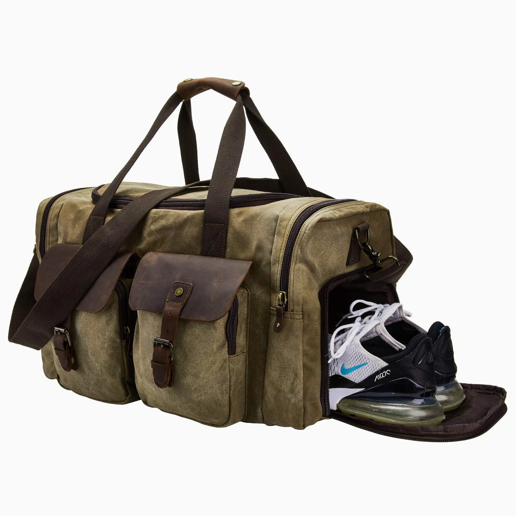 Bolsa de Viaje de Lona Impermeable con Compartimento para Zapatos, Bolso de Fin de Semana Vintage para Hombre y Mujer, Gran Capacidad, Multiusos para Negocios, Gimnasio y Actividades al Aire Libre
