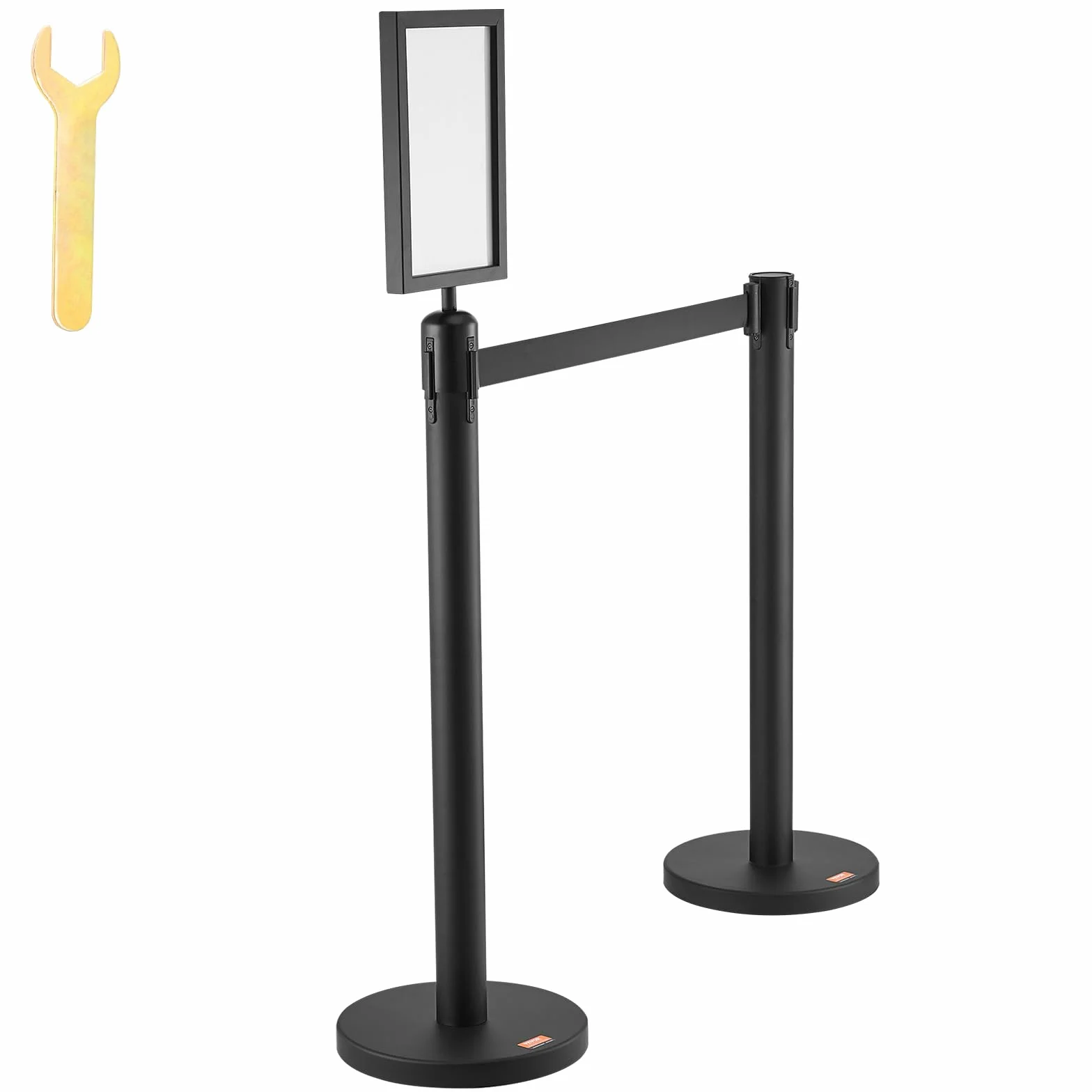 VEVOR Poste Guía 8 Piezas 93 cm Barrera de Marcado Control Multitudes Cinturón Retráctil 200 cm Acero Carbono Negro