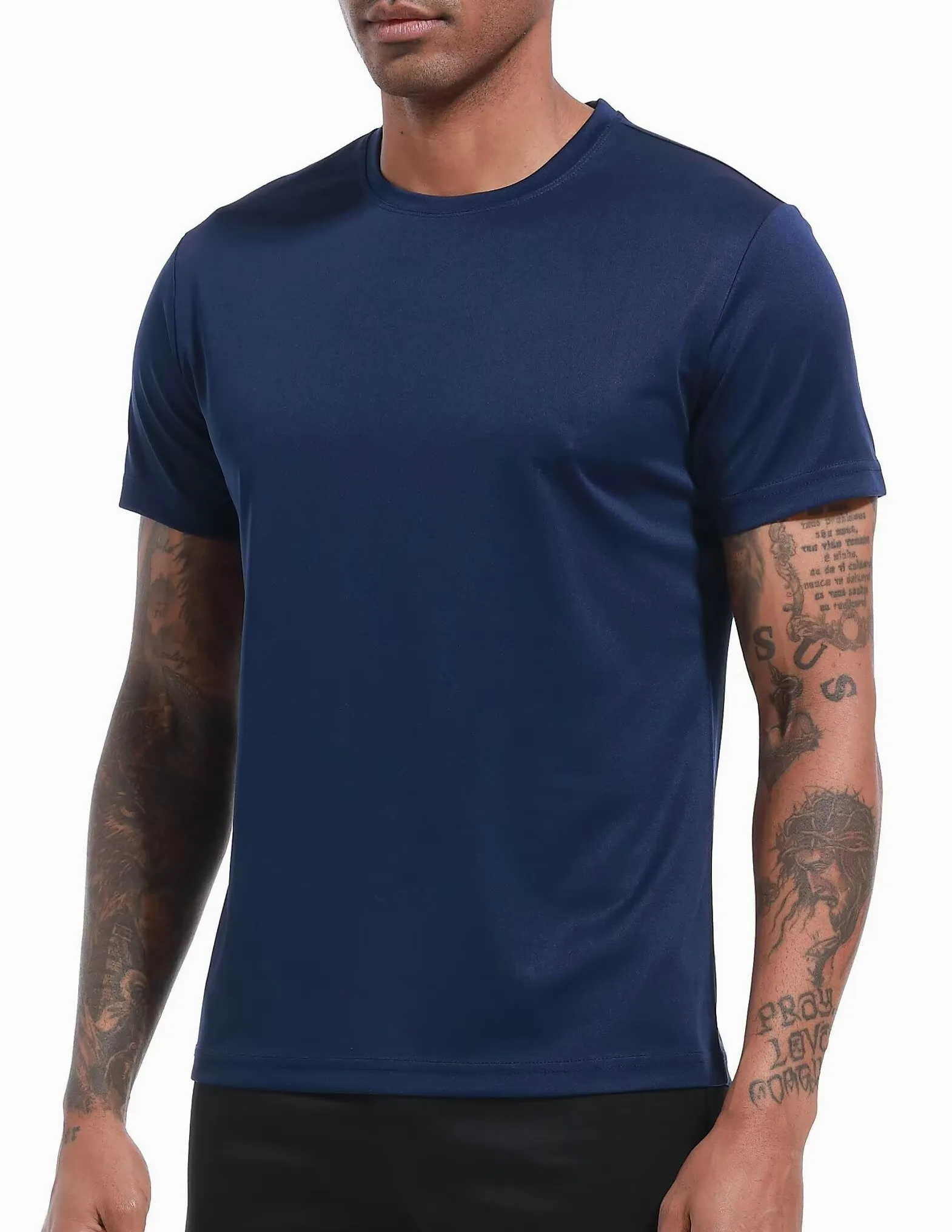 OYGSieg Paquete de 6 camisetas de entrenamiento para hombre, de manga corta, atléticas, de secado rápido, cuello redondo, para correr