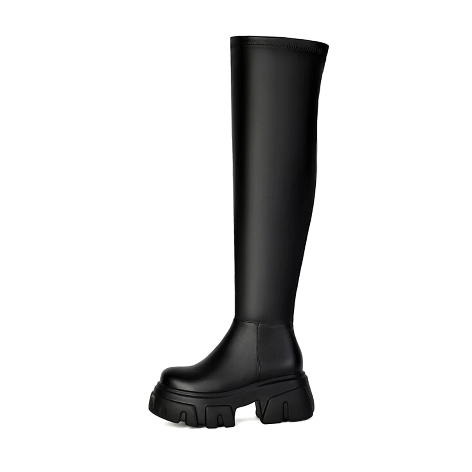 Botas de Montar hasta la Rodilla con Plataforma para Mujer, Botas de Motociclista con Cremallera Lateral y Punta Redonda, Botas de Moda para otoño e Invierno a Media Pantorrilla,Negro,35 EU