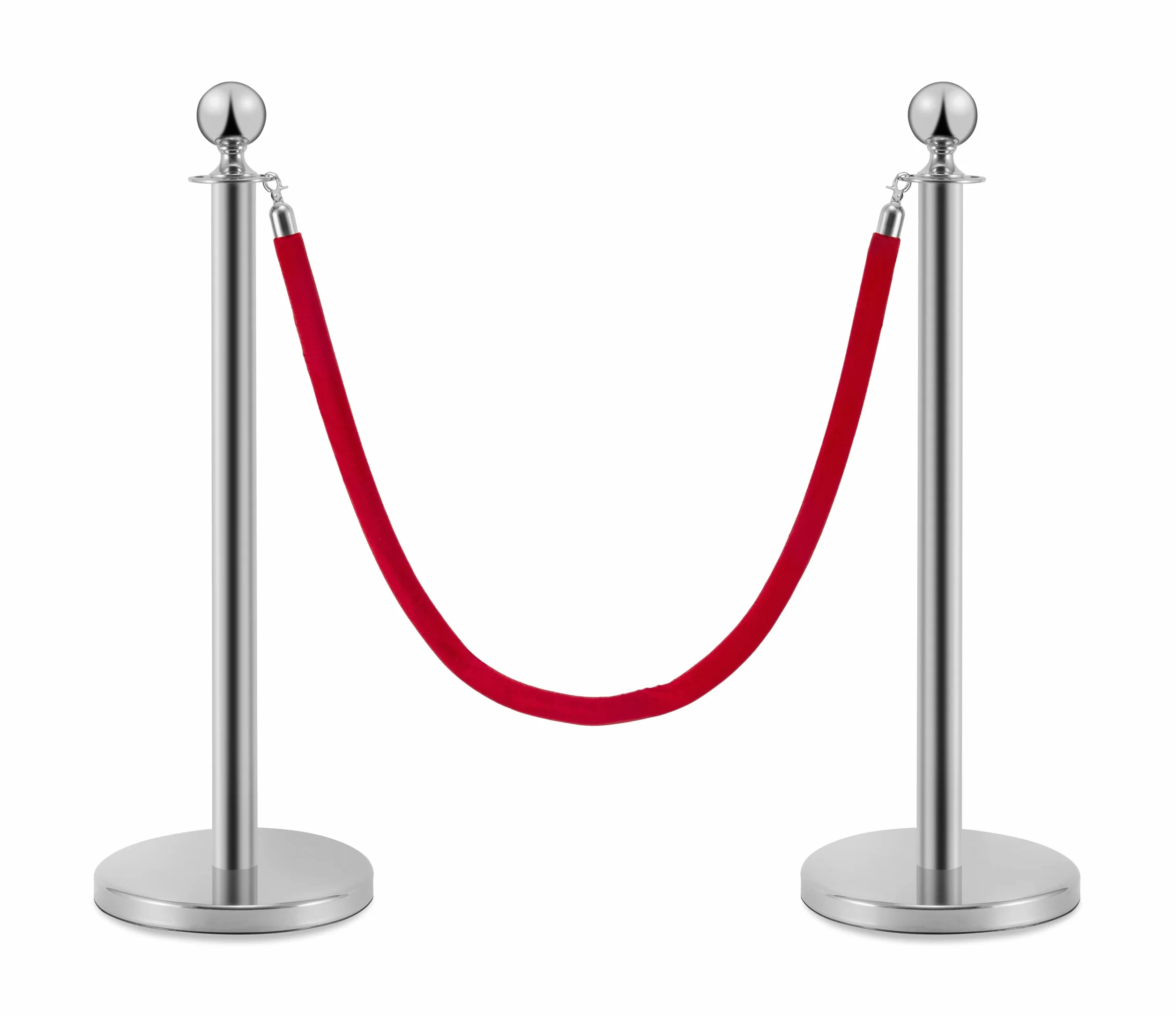 Postes Separadores de Acero Inoxidable 90 cm, 2 Piezas, Cuerda de Terciopelo Rojo 1,5 m, Control de Multitudes