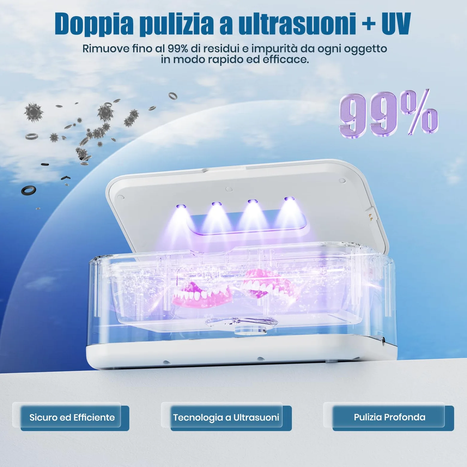 Limpiador Ultrasonidos, 49 kHz UV Limpiador por Ultrasonidos Profesional | 800 ml, 5 Funciones de Temporizador, Pantalla Digital, para Joyas, Gafas, Relojes, Dentaduras y Anillos