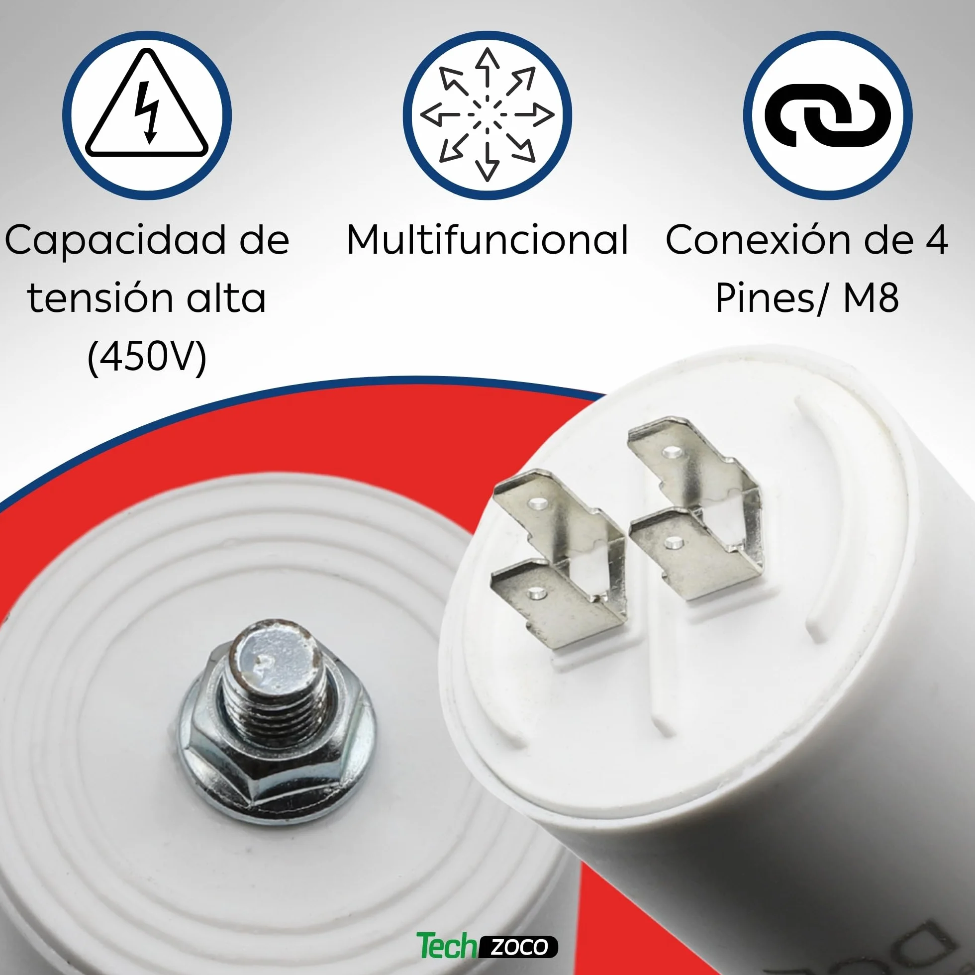 TECHZOCO Condensador de arranque 35.0 µF 450V 4 pines M8 para motor eléctrico bomba piscina