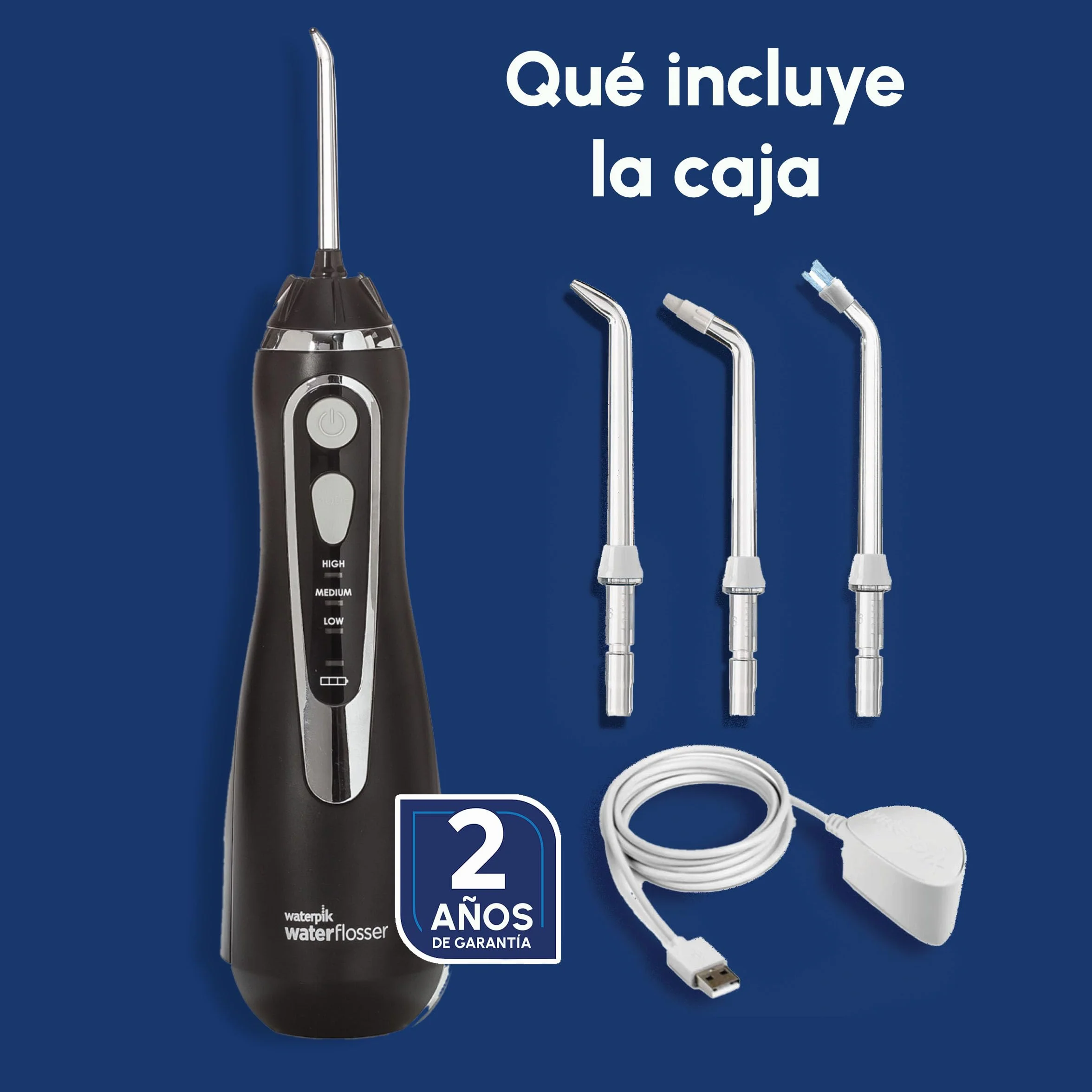 Waterpik Irrigador Dental Eléctrico WP-582EU, 3 Presiones, Cargador USB, Negro