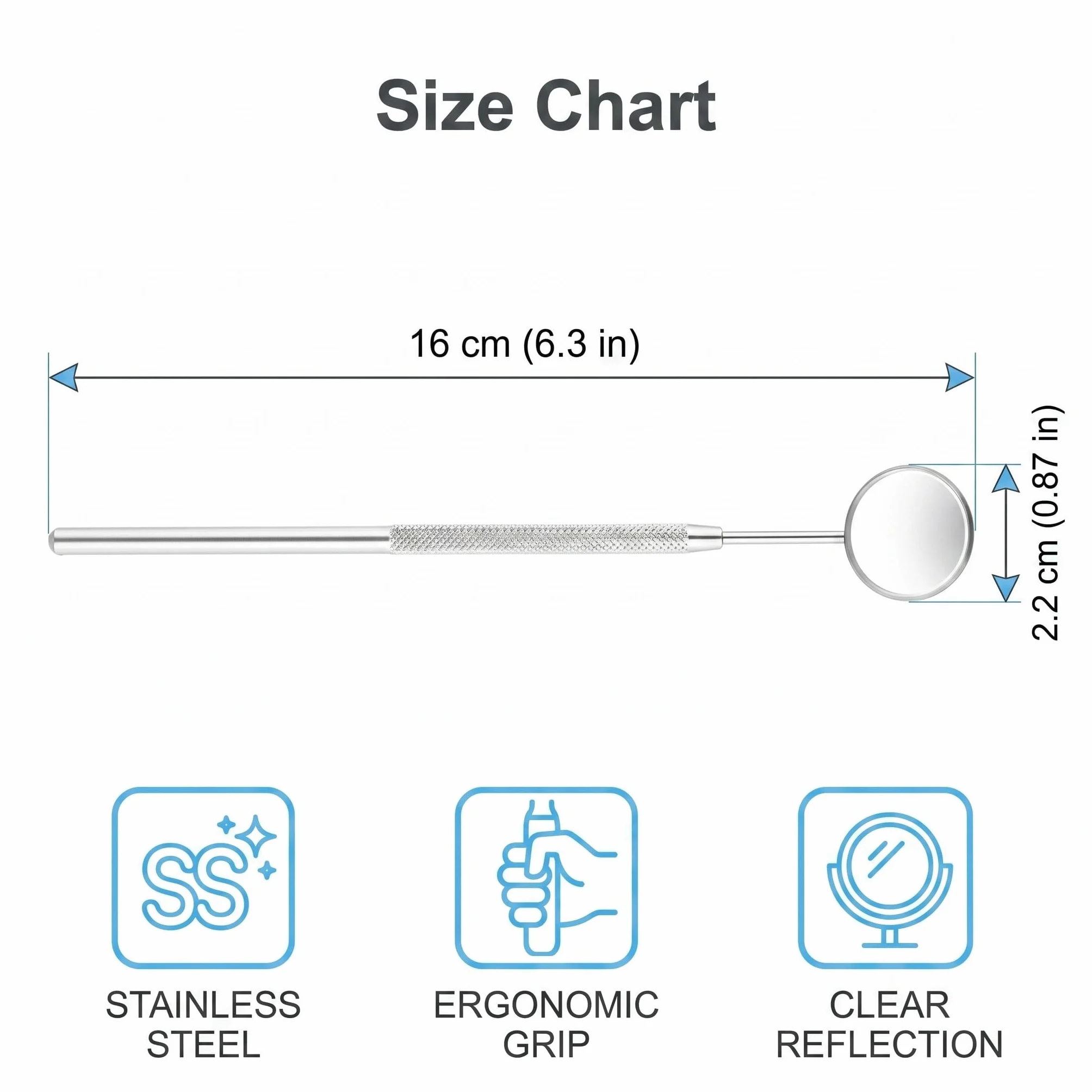 Espejos Dentales de Acero Inoxidable 16cm, Espejos de Inspección Bucal con Mango Antideslizante, Cabezales Desmontables