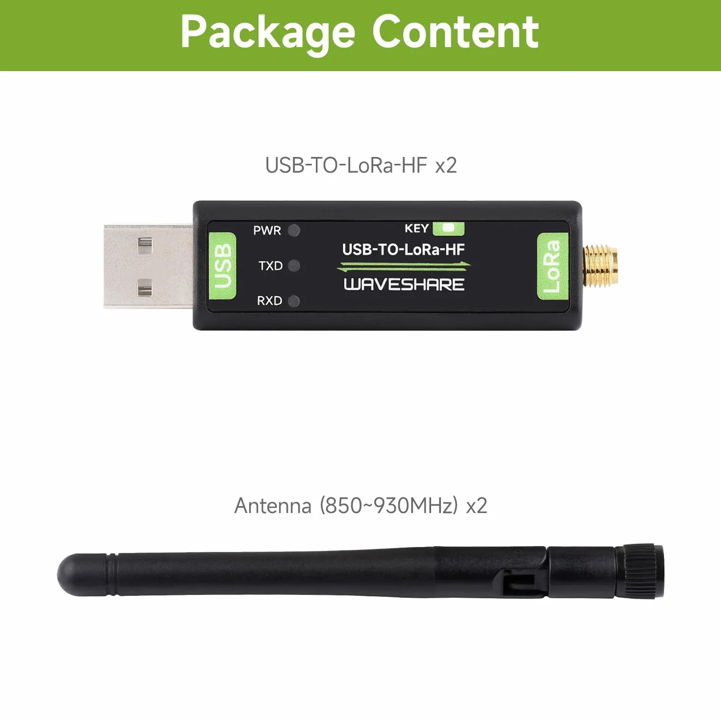 Waveshare USB-TO-Lora-HF SX1262 USB To Lora Data Transfer Module TCXO 2PCS