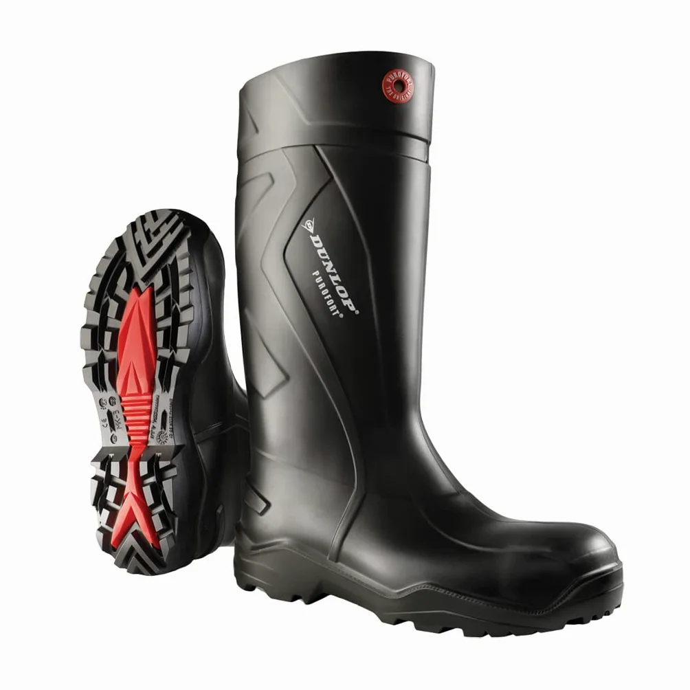 DUNLOP Purofort+ Full Safety – Botas de seguridad y trabajo para hombre y mujer – Puntera de acero – Impermeables – Resistentes a productos químicos – Antideslizantes – Negras – Tallas 48