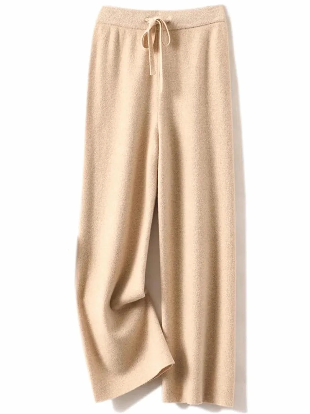 Pantalones Anchos de Lana 100% for Mujer, de Punto Suave for Invierno, con Cintura Elástica y Cordón Ajustable