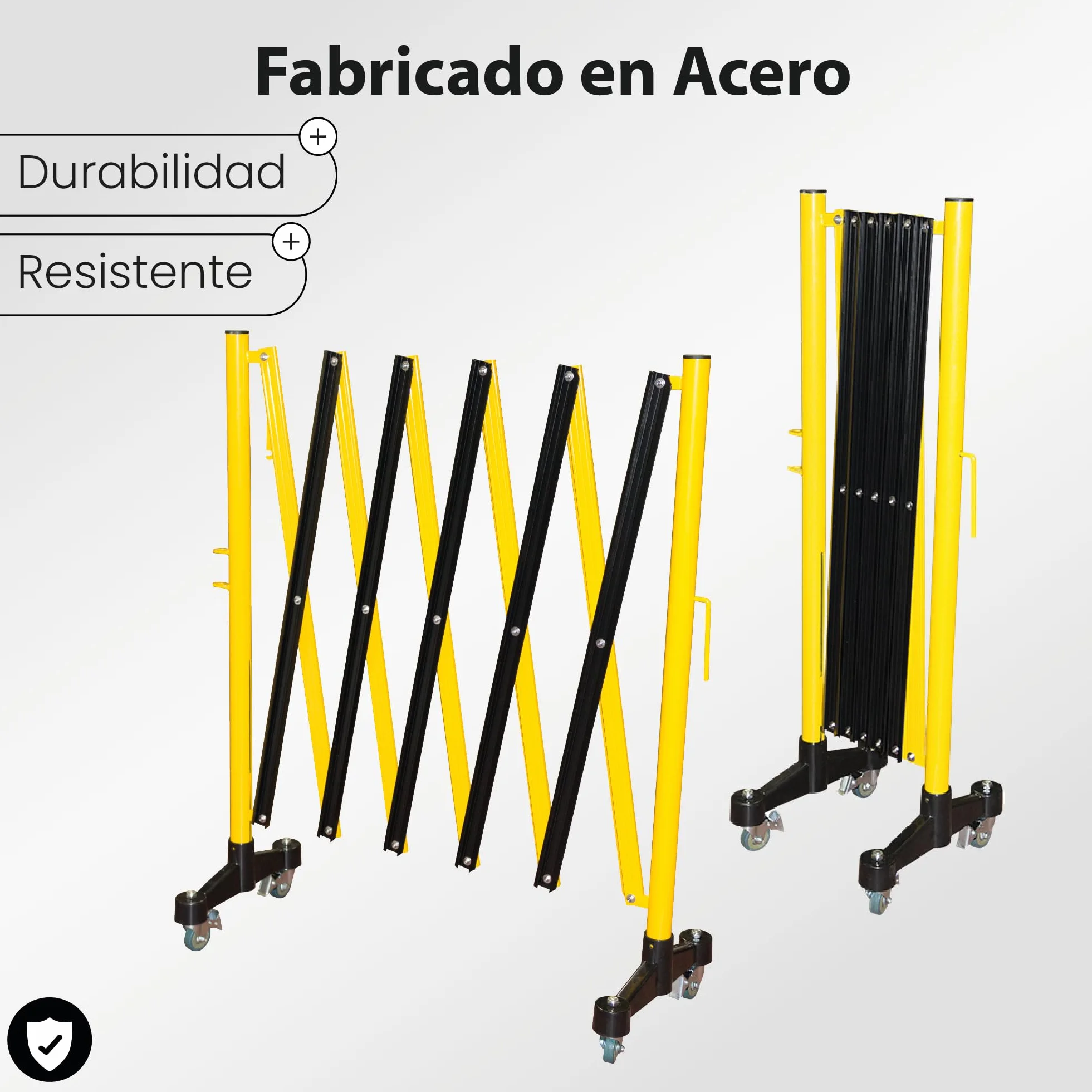 Barricada Extensible 3m con Ruedas Freno Vallas Obra Barrera Metálica Portátil Seguridad Construcción Negro/Amarillo