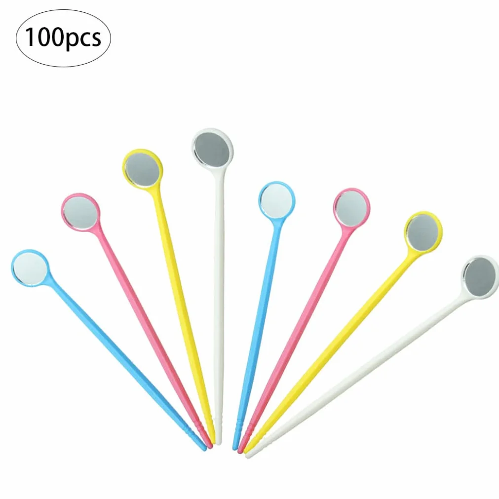 Espejo dental desechable antivaho 100 piezas mango PC herramienta ligera quitar placa dental