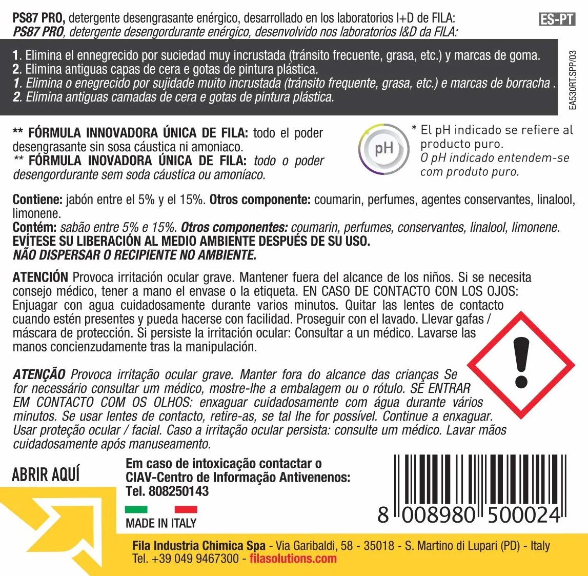 PS87 Pro Detergente Desengrasante Decapante Limpieza Profesional Pavimentos 1L