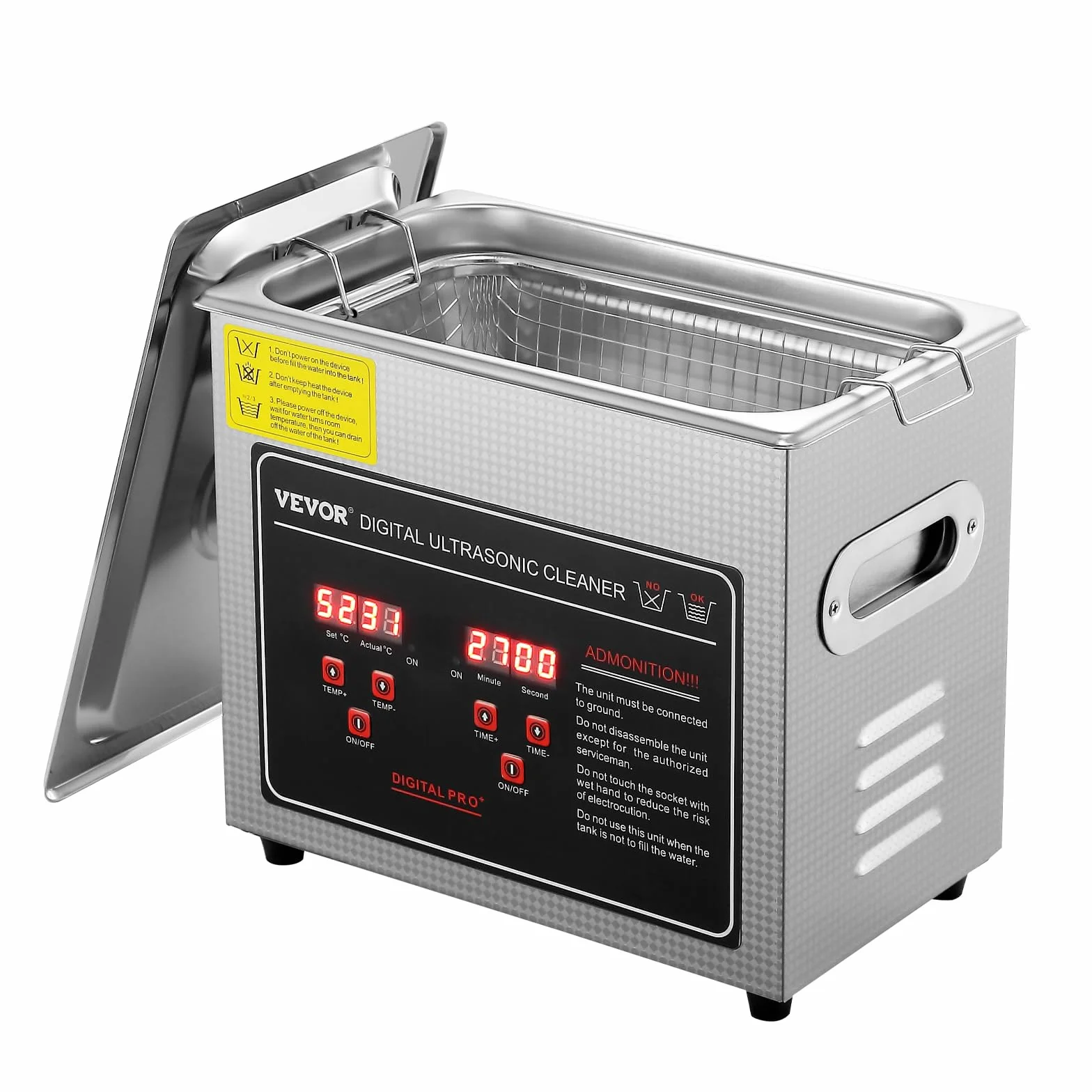 VEVOR Limpiador Ultrasónico 3L, Bandeja Ultrasónica Digital de Acero Inoxidable con Calefacción Tiempo y Temperatura Ajustable Dispositivo de Limpieza Ultrasónica para Joyería Gafas Relojes