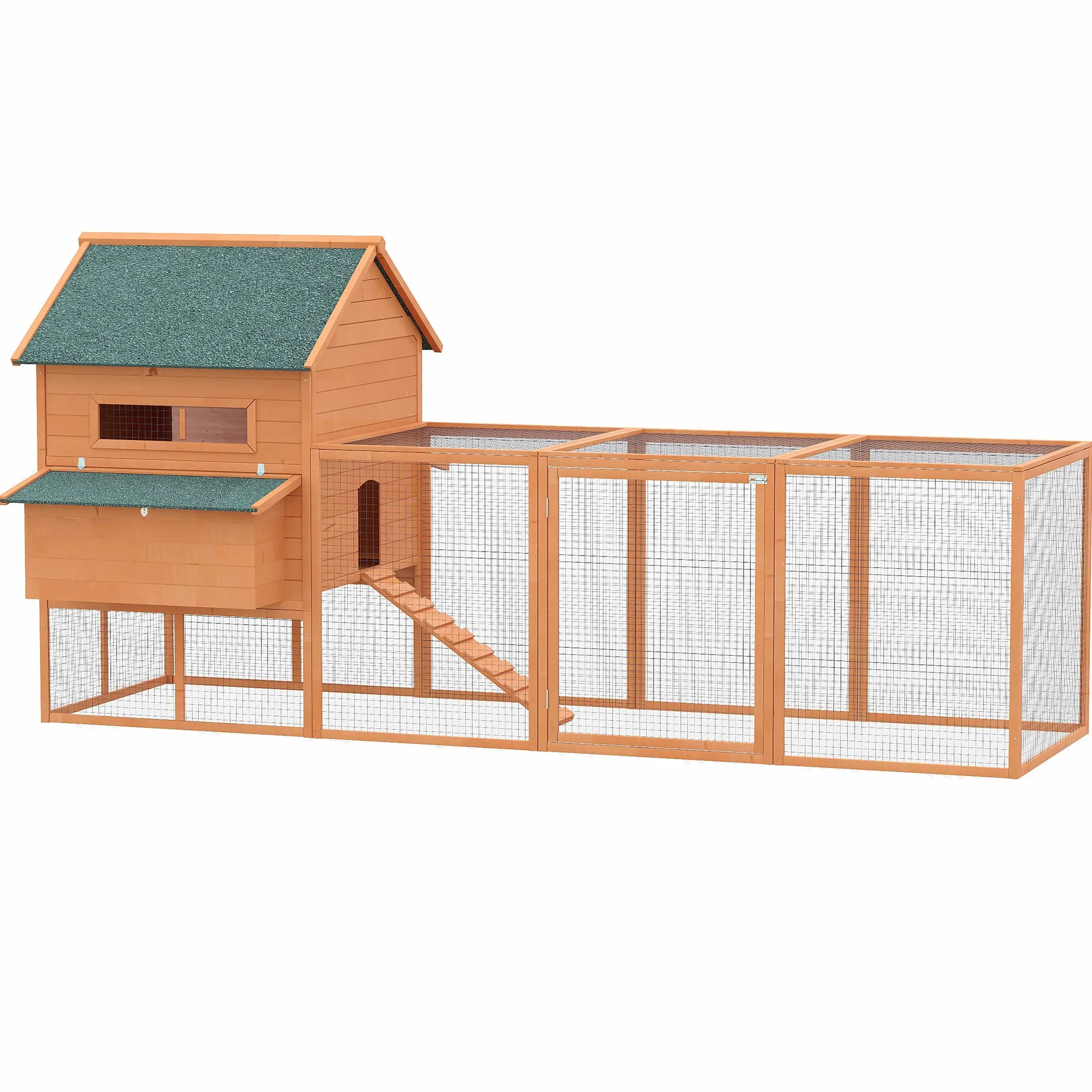 PawHut Gallinero de Madera Grande Exterior 347x160x150 cm para 4-6 Gallinas con 2 Nidos, Corral, Techo Asfáltico