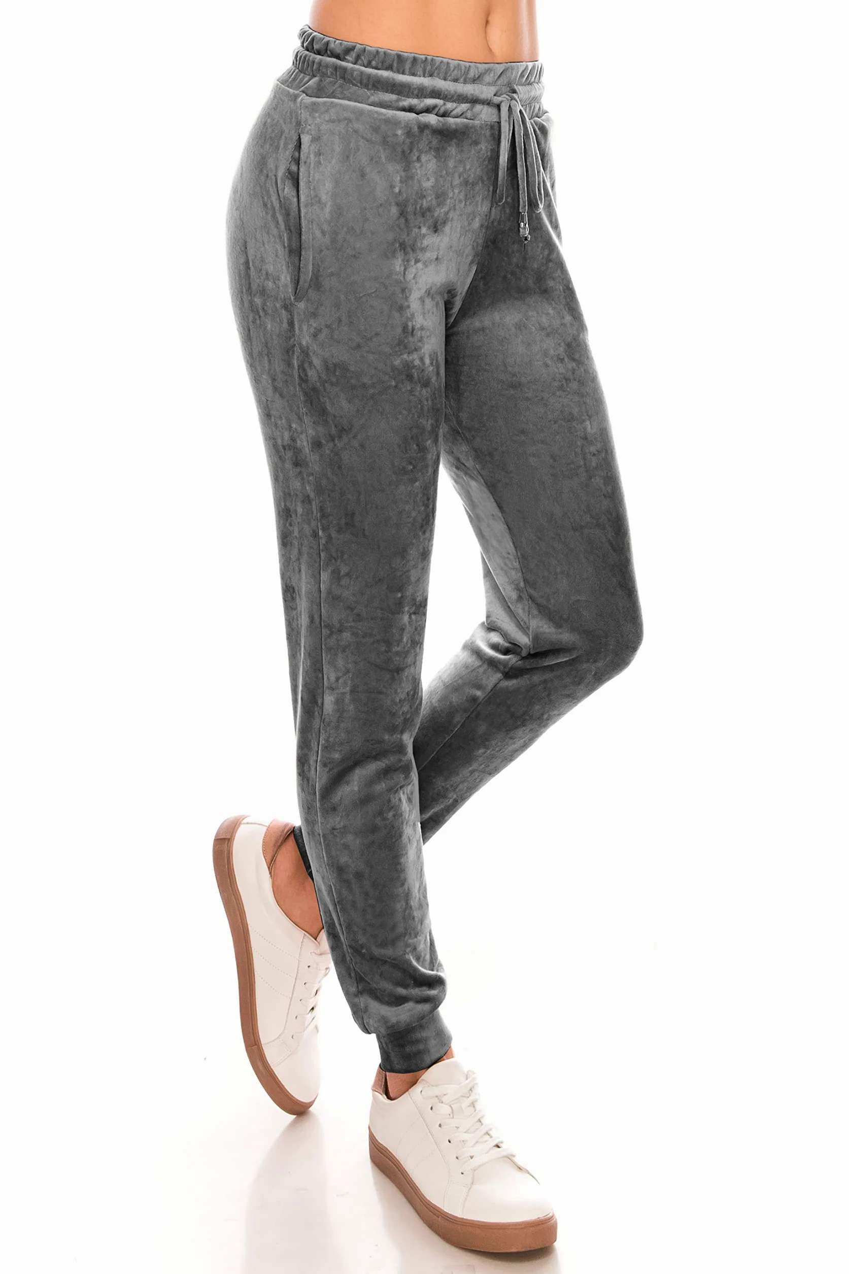 ALWAYS Pantalones deportivos de terciopelo para mujer, color liso, básico, suave, elástico, cálido, para invierno, para mujer