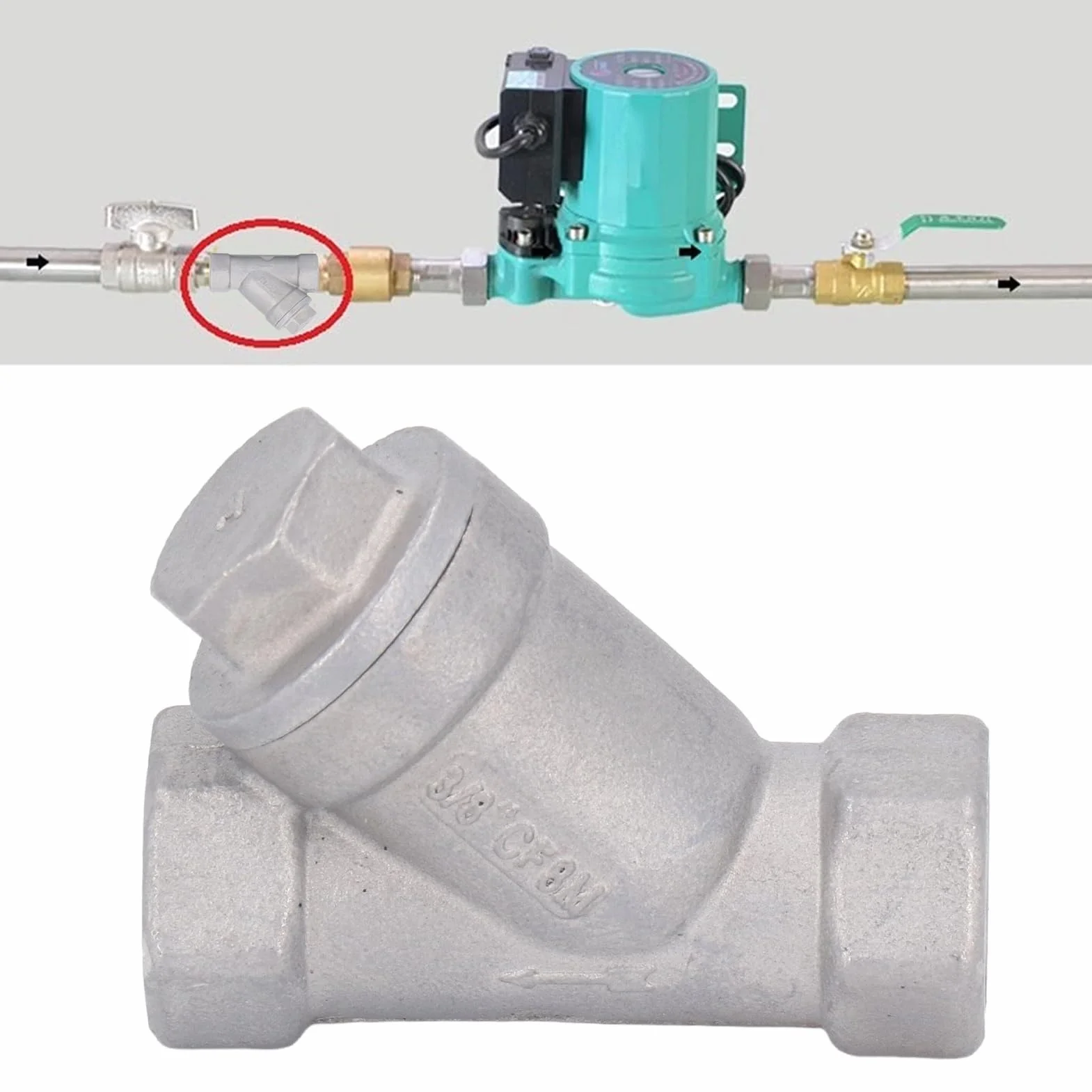 Filtro tipo Y de acero inoxidable 304, rosca hembra 3/8 pulgadas DN10 para agua, aceite y gas