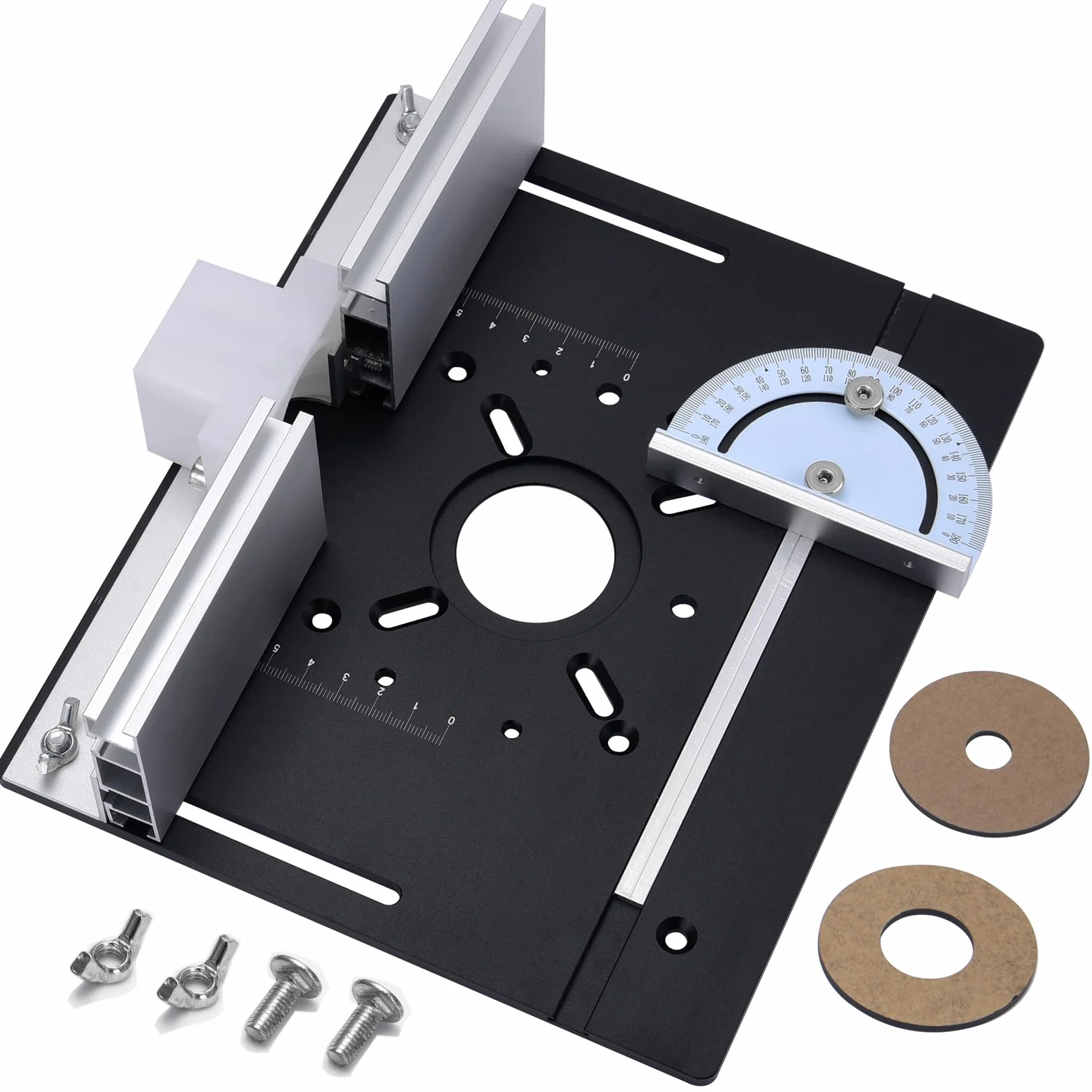 Placa de Inserción de Aluminio para Mesa de Fresadora con Guía Trasera y Regla de Ángulo, Negra