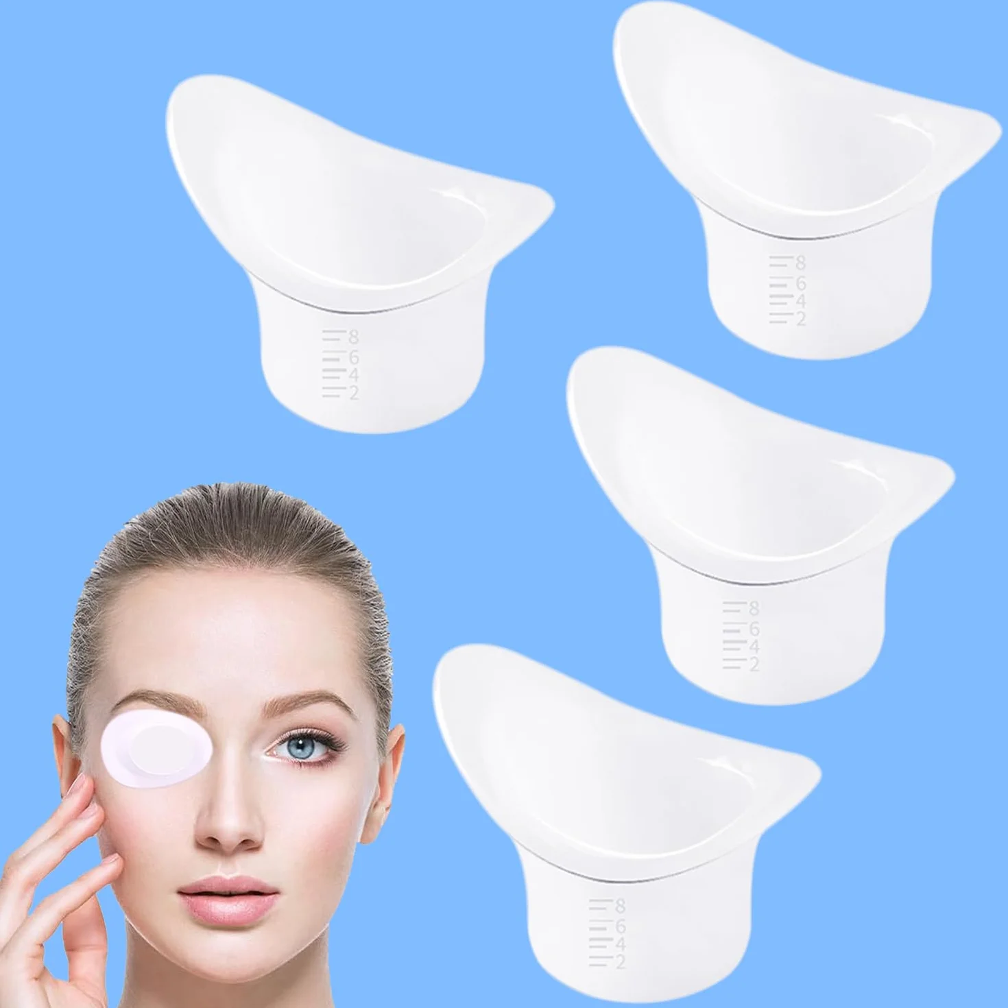 Copa Lavaojos de Silicona 8 ml Blanco Lechoso 4 Piezas con Graduaciones