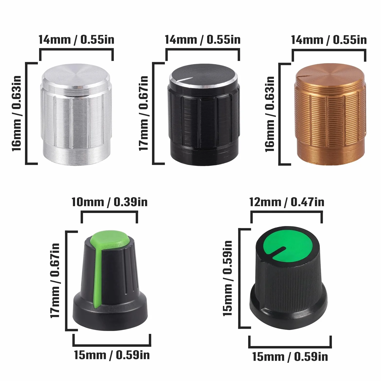 WH148 Potenciómetro Lineal Rotativo Cónico B1K B2K B5K B10K B20K B50K B100K B250K B500K B1M 3 Terminales con Perilla