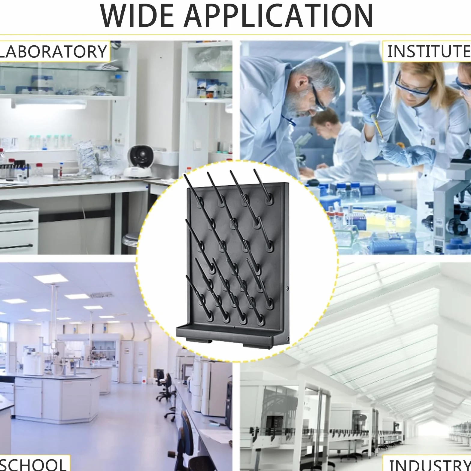 Black Laboratory Estante de goteo de polipropileno para tubos de ensayo 35° desmontable 27/52 piezas